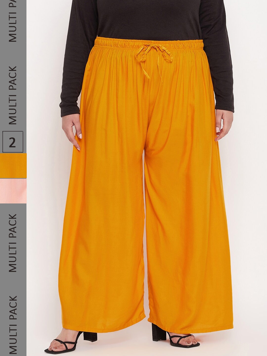 

CLORA CREATION PLUS Women Pack of 2 Straight Palazzos, Mustard