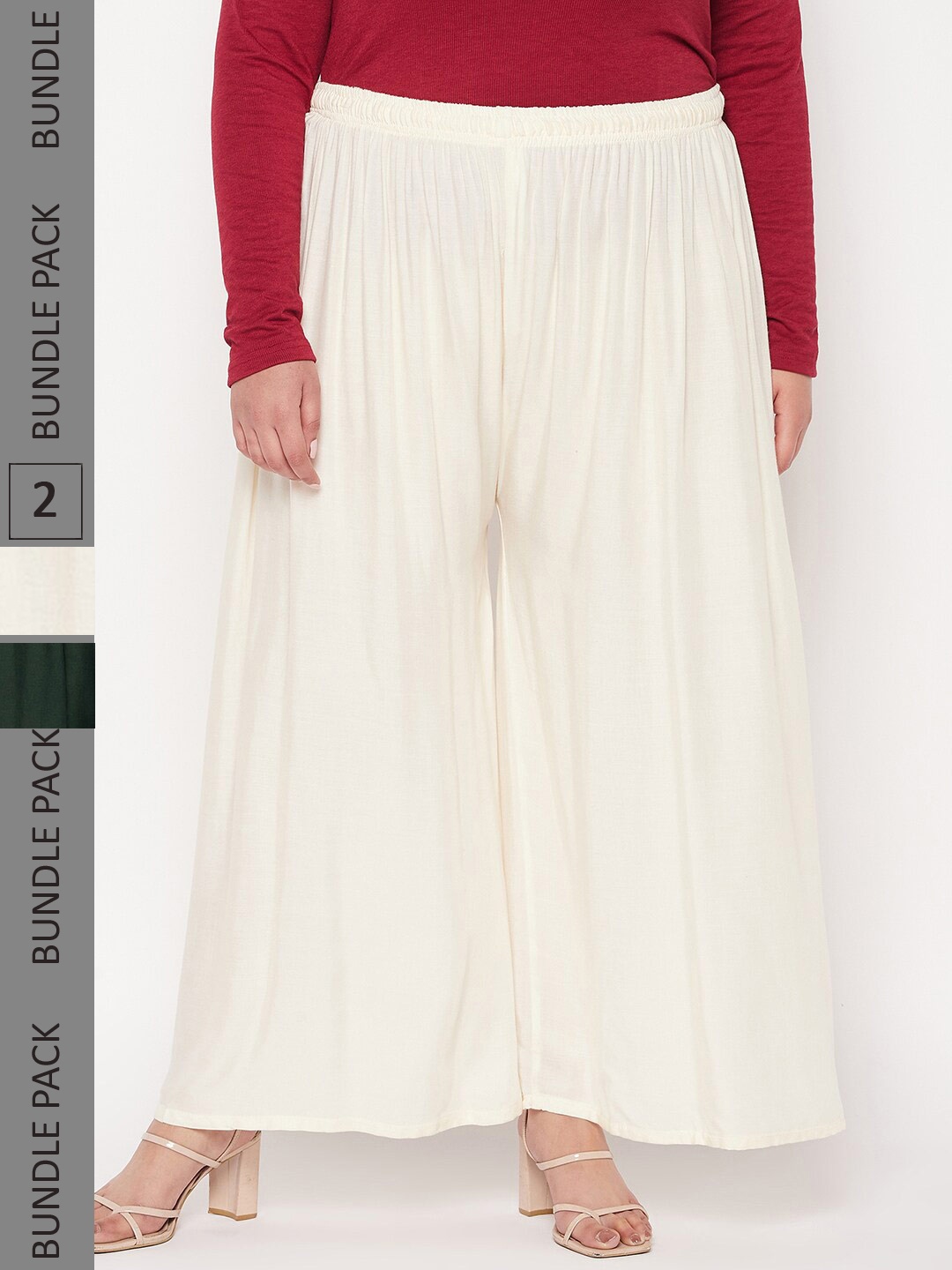 

CLORA CREATION PLUS Women Pack of 2 Straight Fit Palazzos, Cream