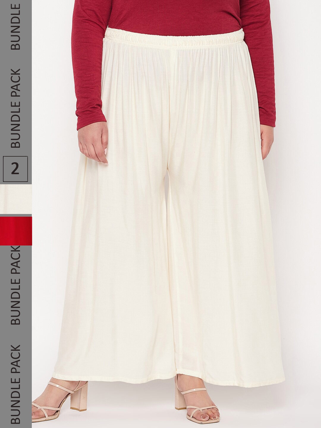 

CLORA CREATION PLUS Women Pack of 2 Straight Fit Palazzos, Cream