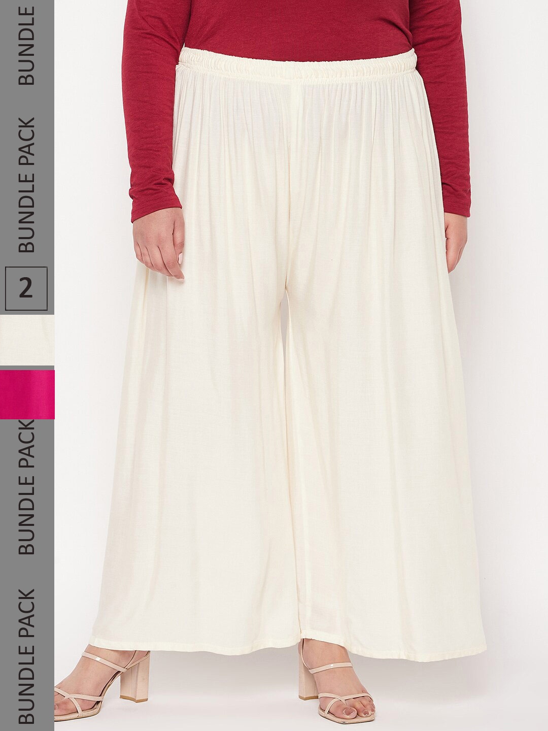 

CLORA CREATION PLUS Women Pack Of 2 Straight Fit Palazzos, Cream