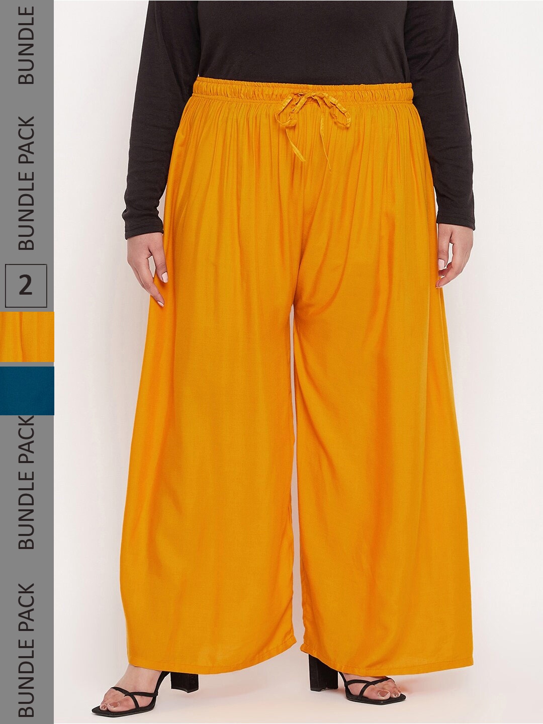 

CLORA CREATION PLUS Women Pack of 2 Straight Fit Palazzos, Mustard