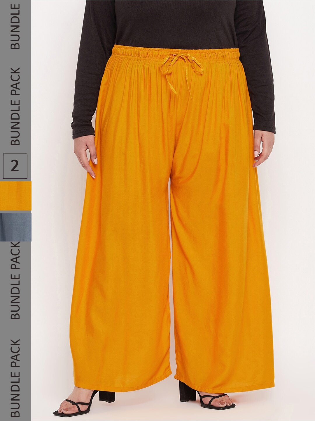 

CLORA CREATION PLUS Pack Of 2 Straight Fit Palazzos, Mustard