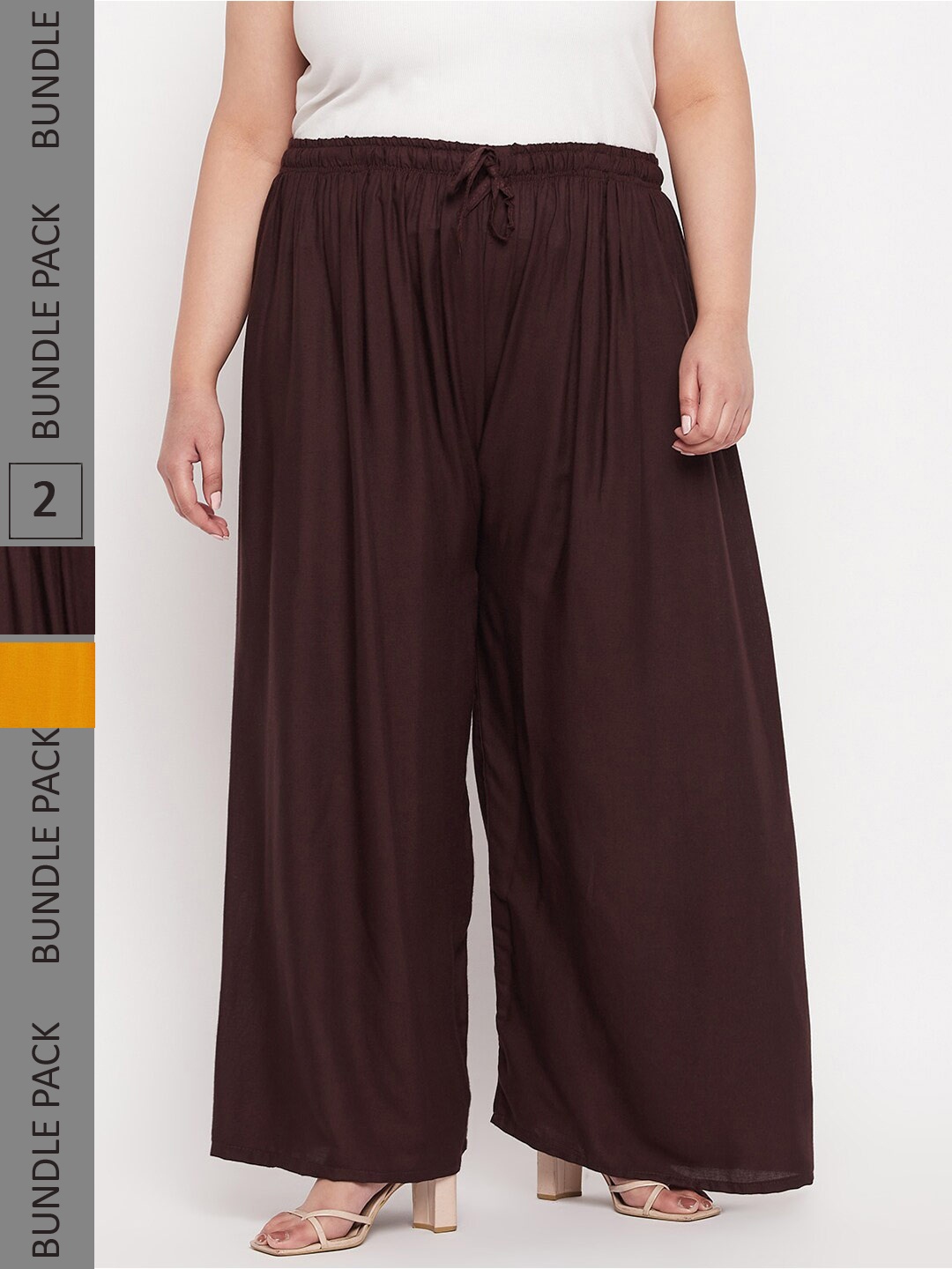 

CLORA CREATION PLUS Women Pack of 2 Flared Palazzos, Brown