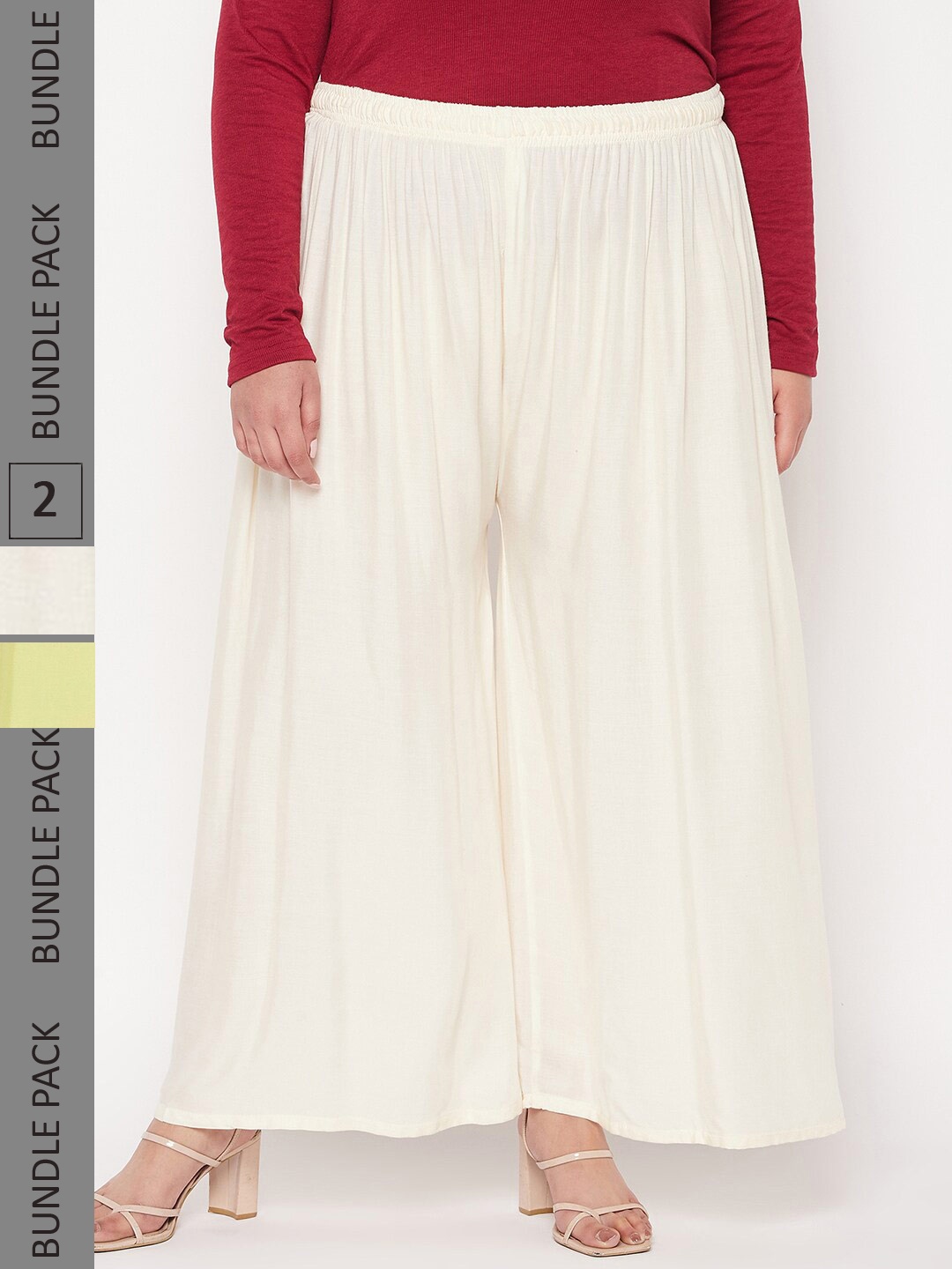 

CLORA CREATION PLUS Women Pack of 2 Flared Palazzos, White