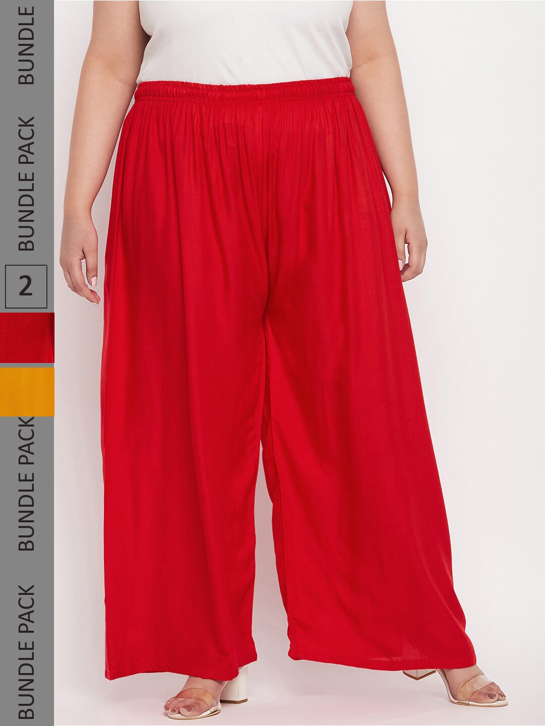 

CLORA CREATION PLUS Women Pack of 2 Flared Palazzos, Red