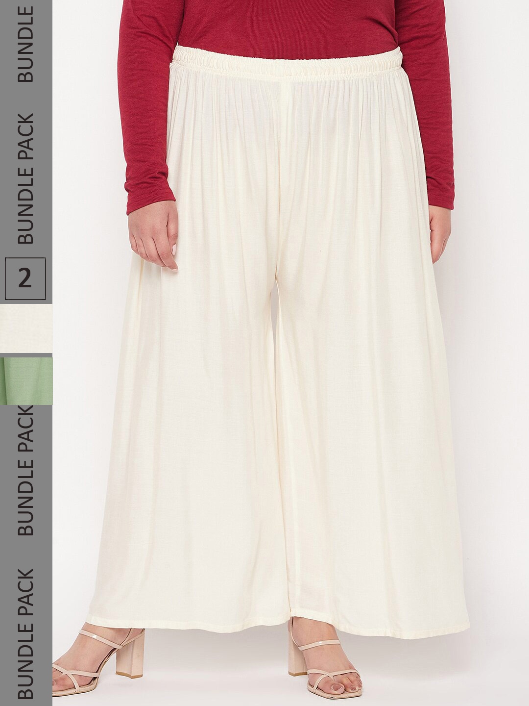 

CLORA CREATION PLUS Women Pack of 2 Flared Palazzos, Cream