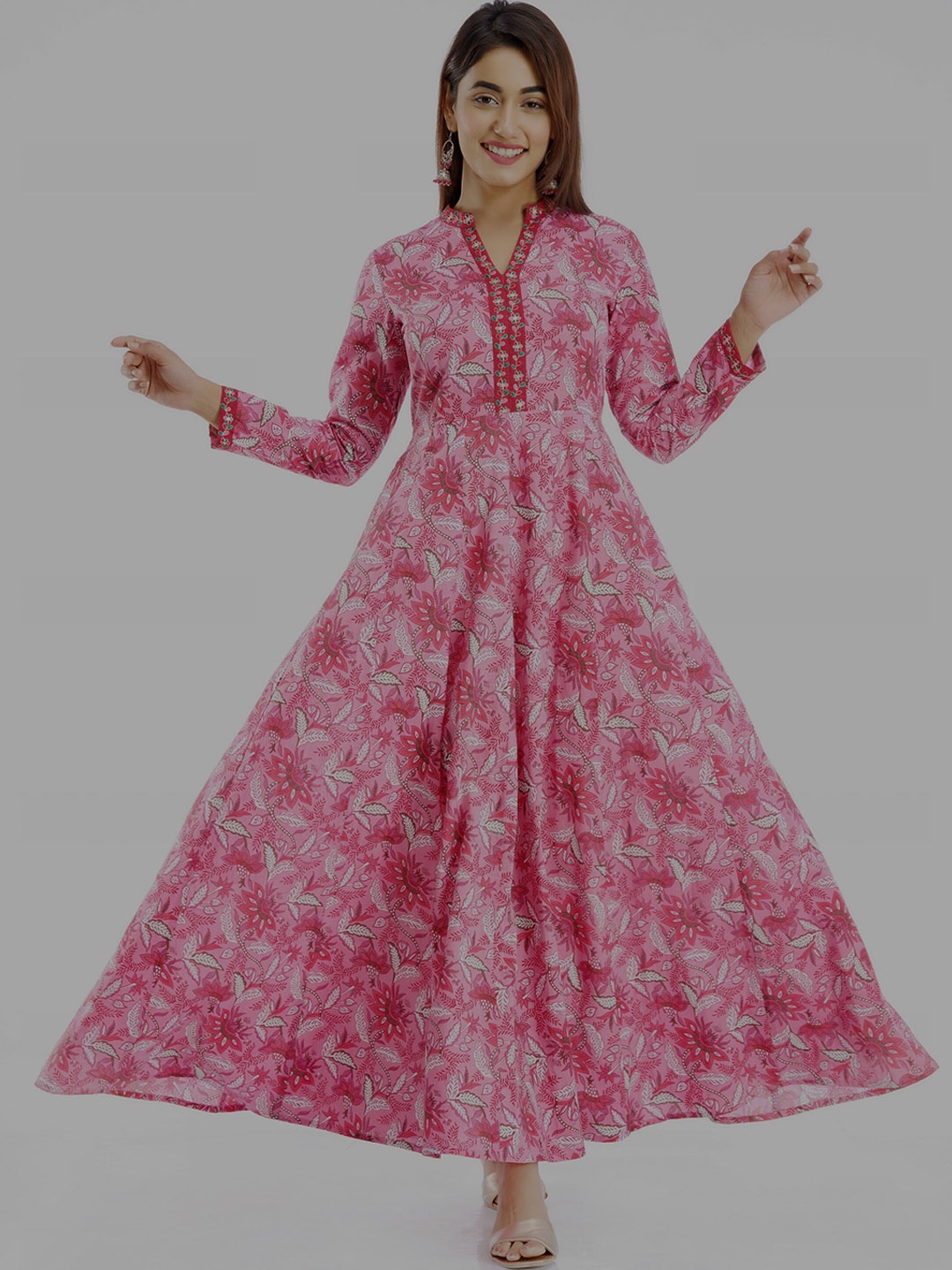 

PARCHHAI Floral Printed Cotton Anarkali Kurta, Pink