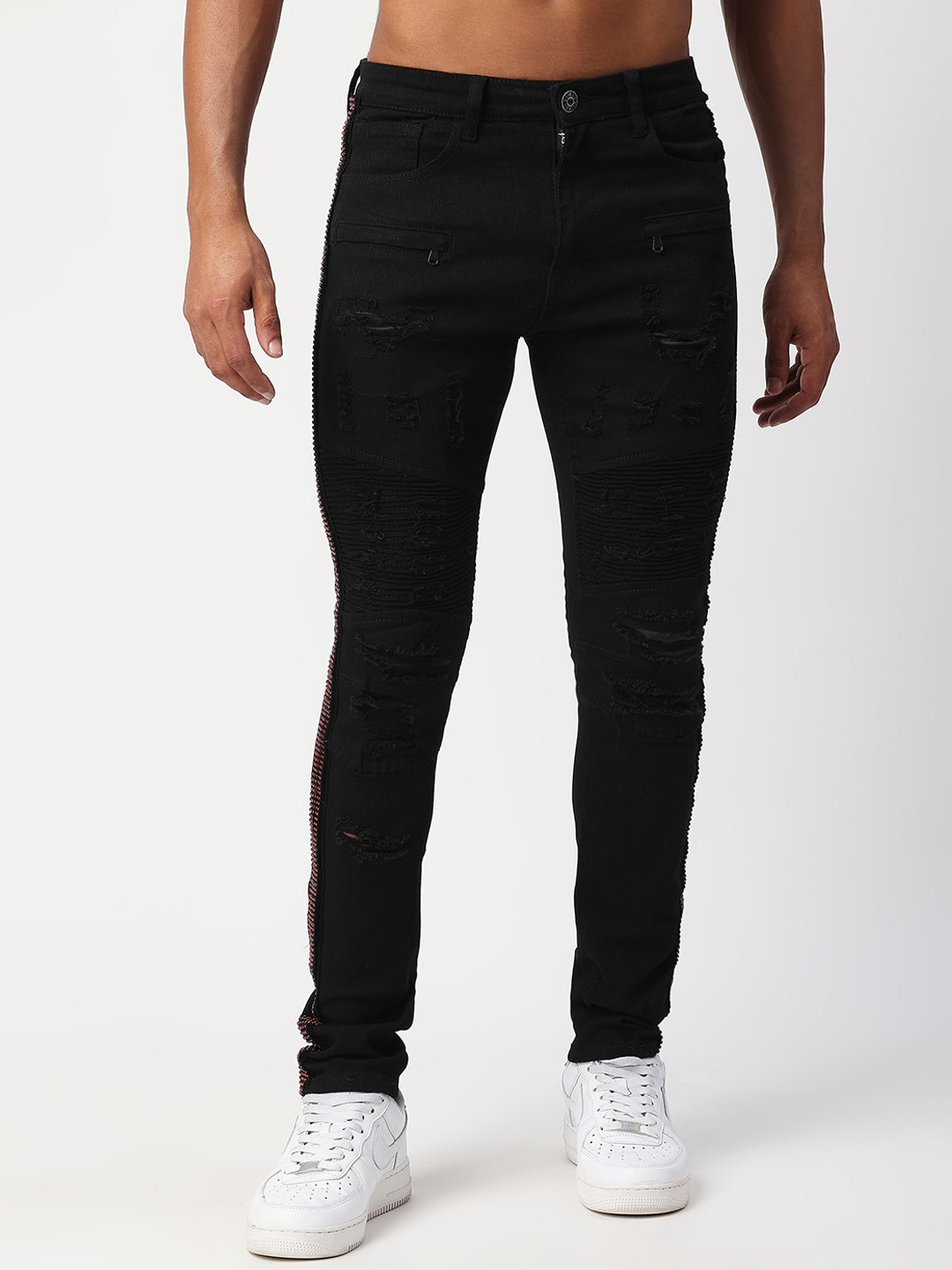 

WAIMEA Men Slim Fit Mildly Distressed Stretchable Jeans, Black