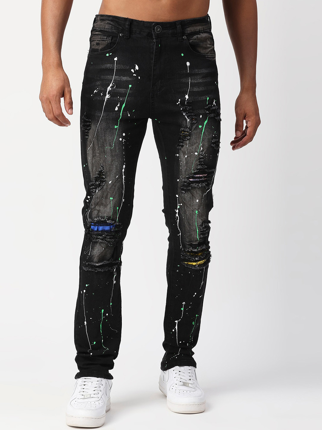 

WAIMEA Men Slim Fit Mildly Distressed Stretchable Jeans, Black
