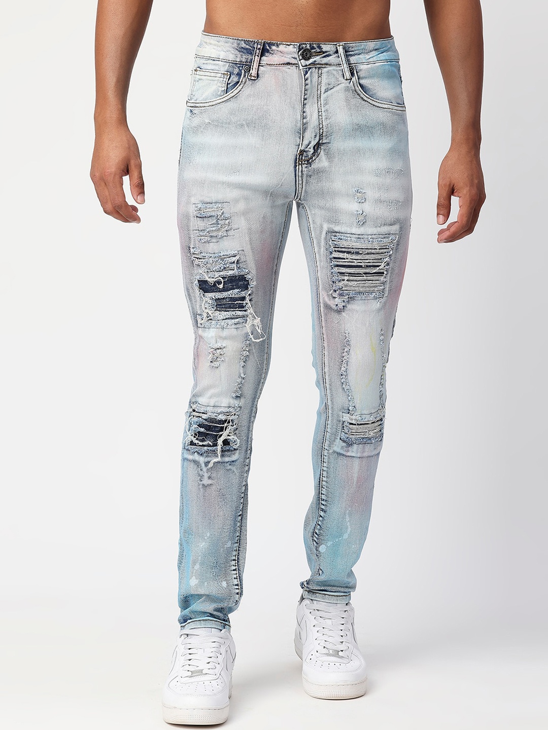 

WAIMEA Men Slim Fit Highly Distressed Heavy Fade Stretchable Jeans, Blue