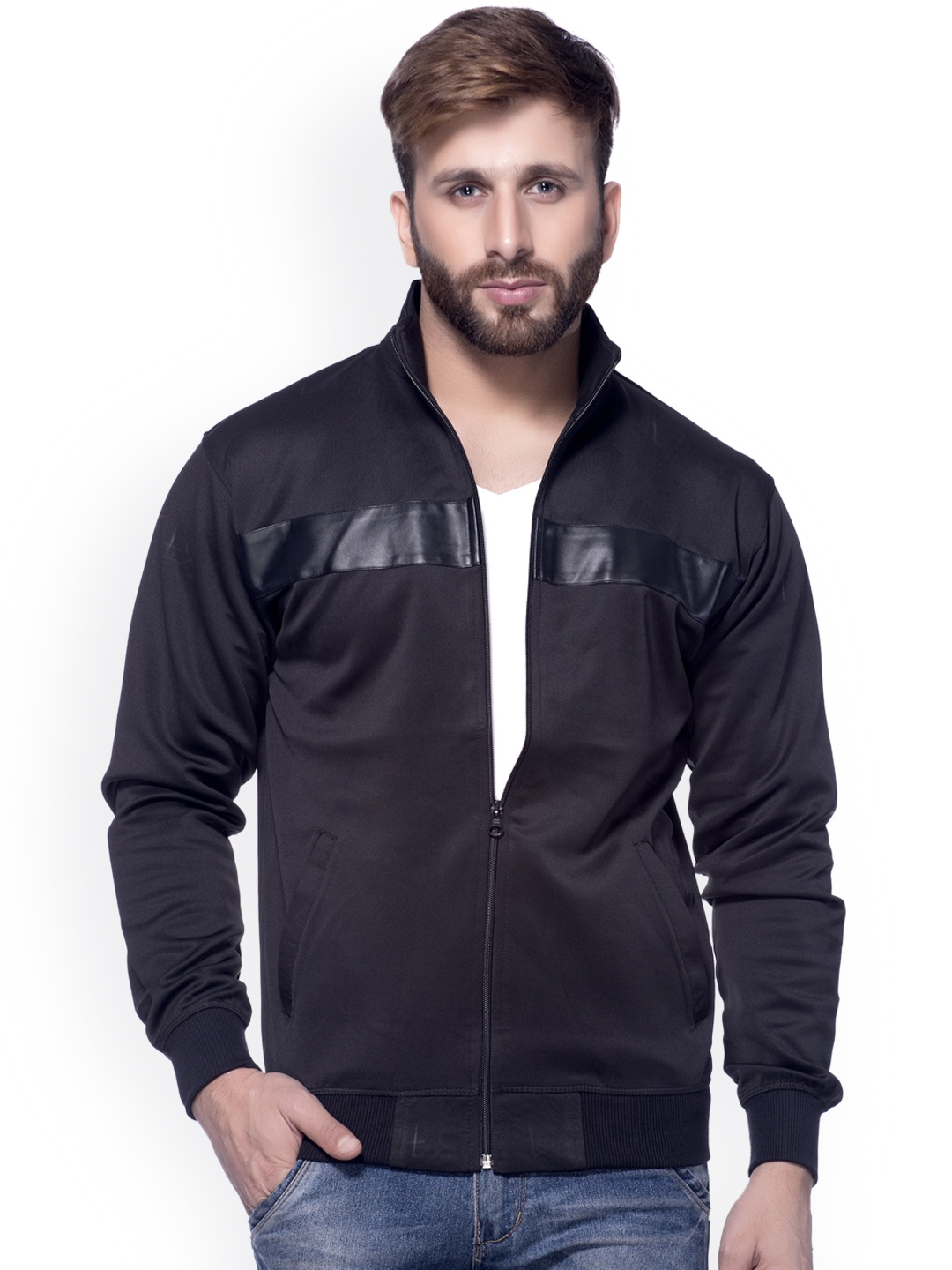 

Tinted Men Black Solid Sporty Jacket