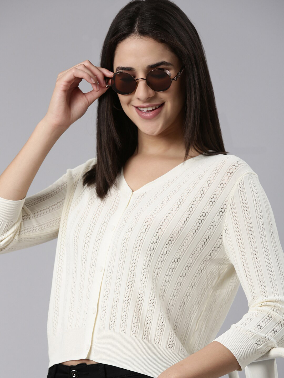 

SHOWOFF Fair Isle Acrylic Cardigan, Cream