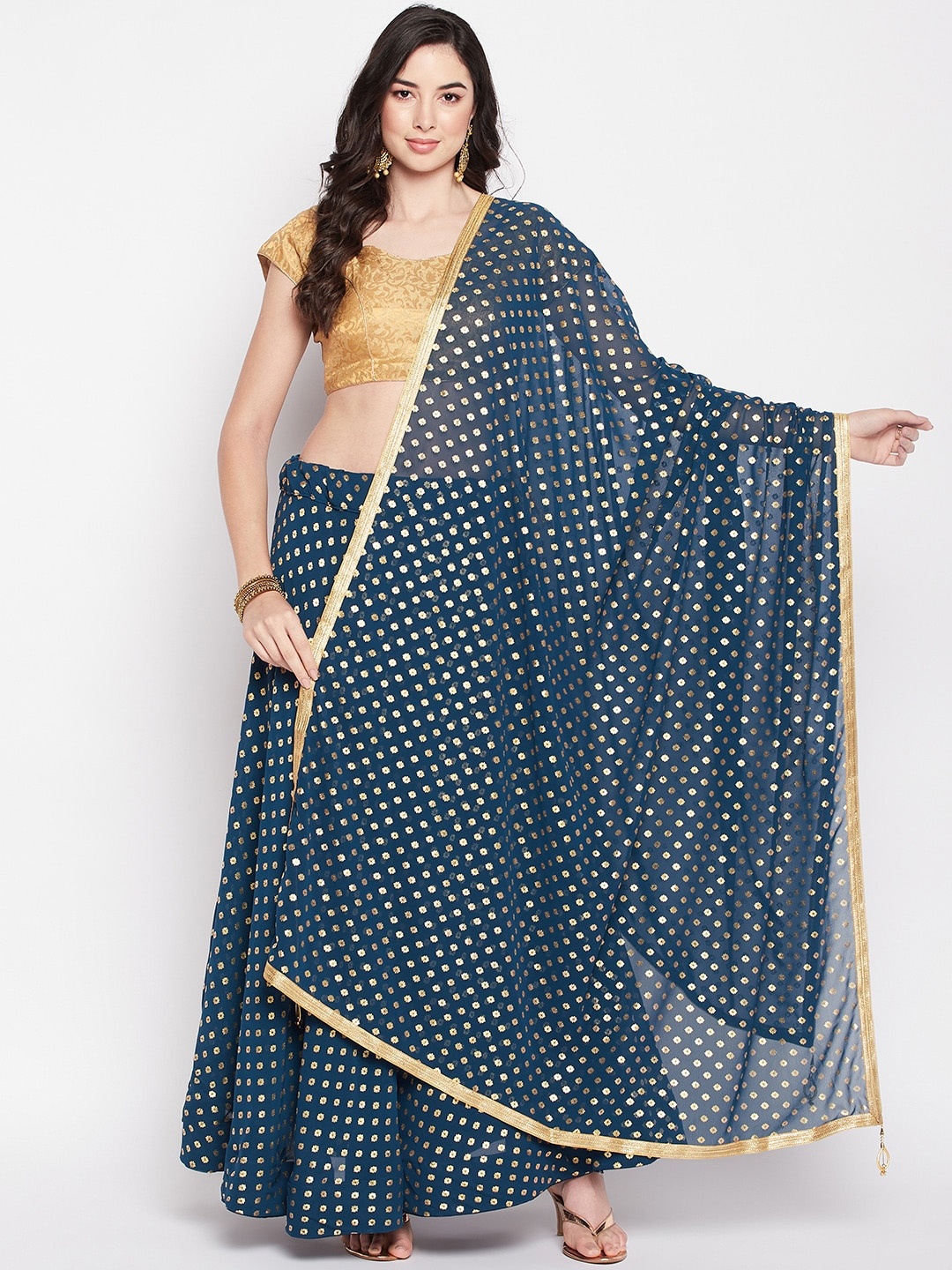 

Clora Creation Printed Georgette Flared Skirt with Dupatta, Teal