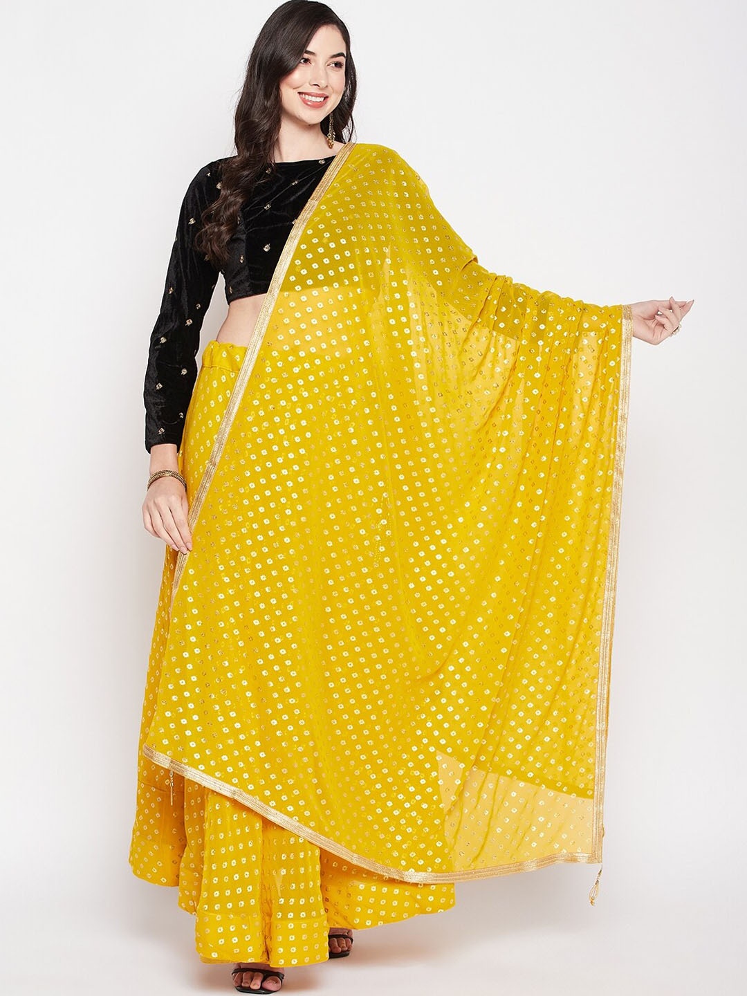 

Clora Creation Printed Georgette Flared Skirt with Dupatta, Yellow