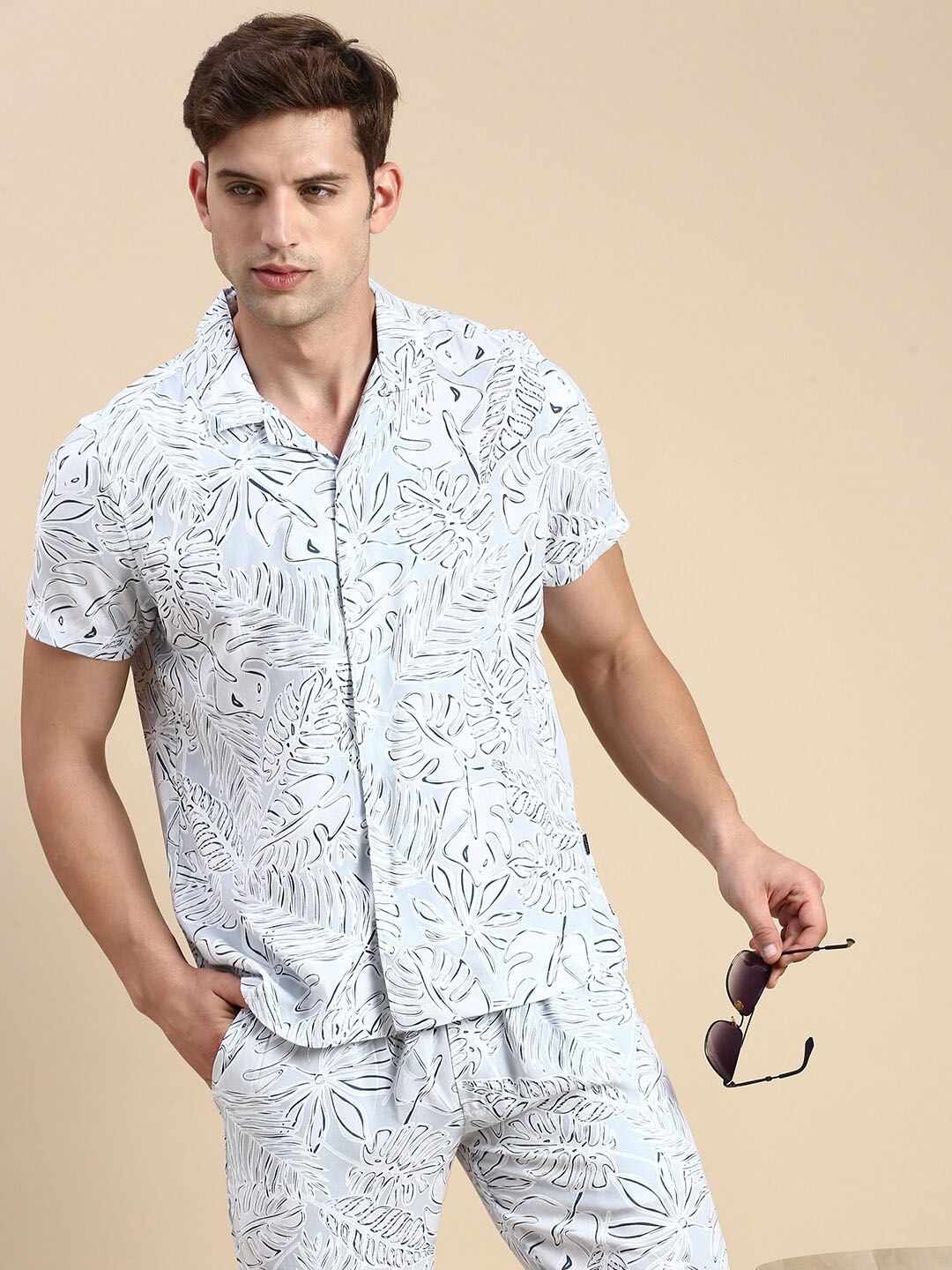 

SHOWOFF Floral Printed Shirt With Shorts, Grey