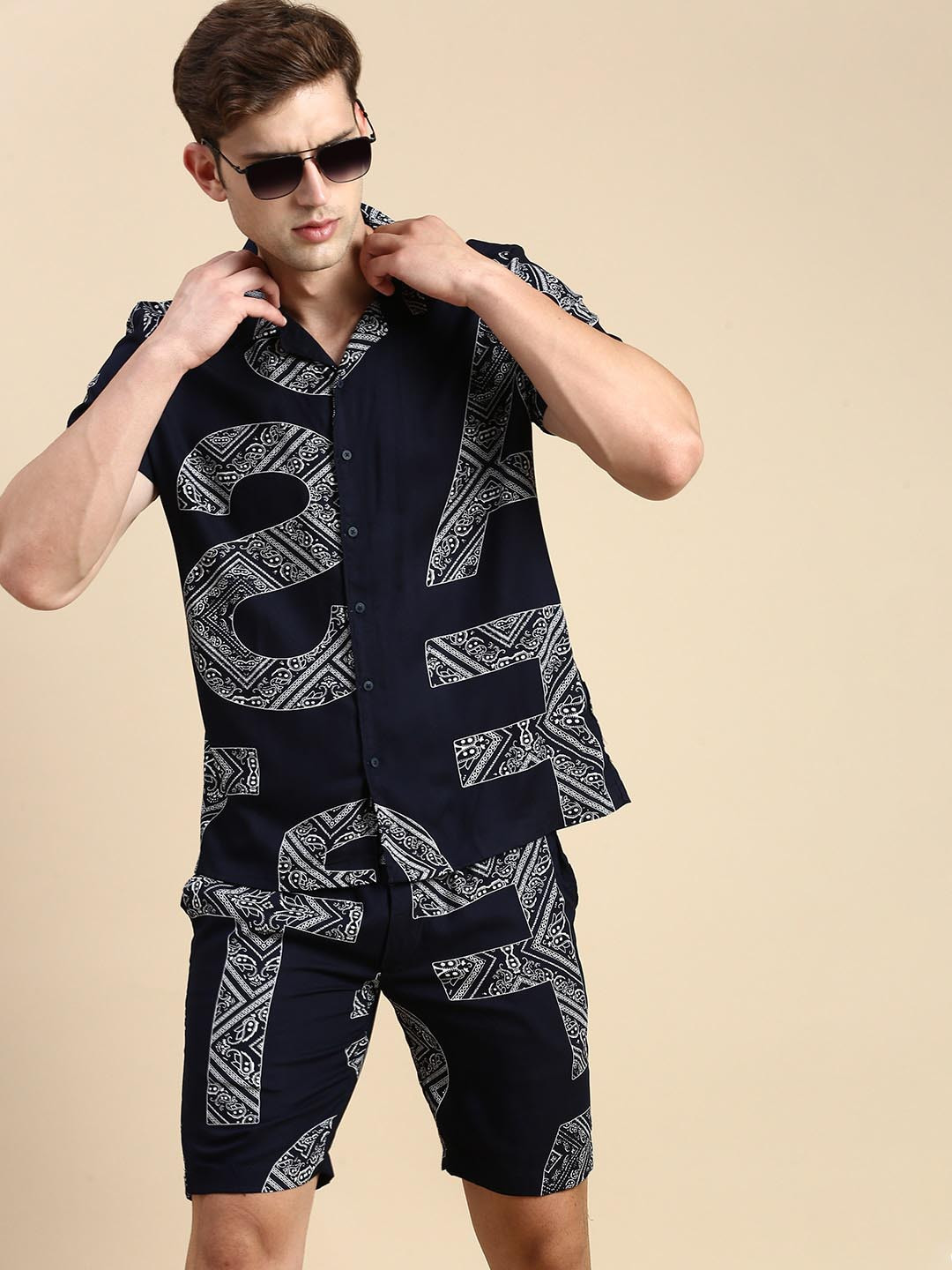 

SHOWOFF Printed Shirt With Shorts, Navy blue
