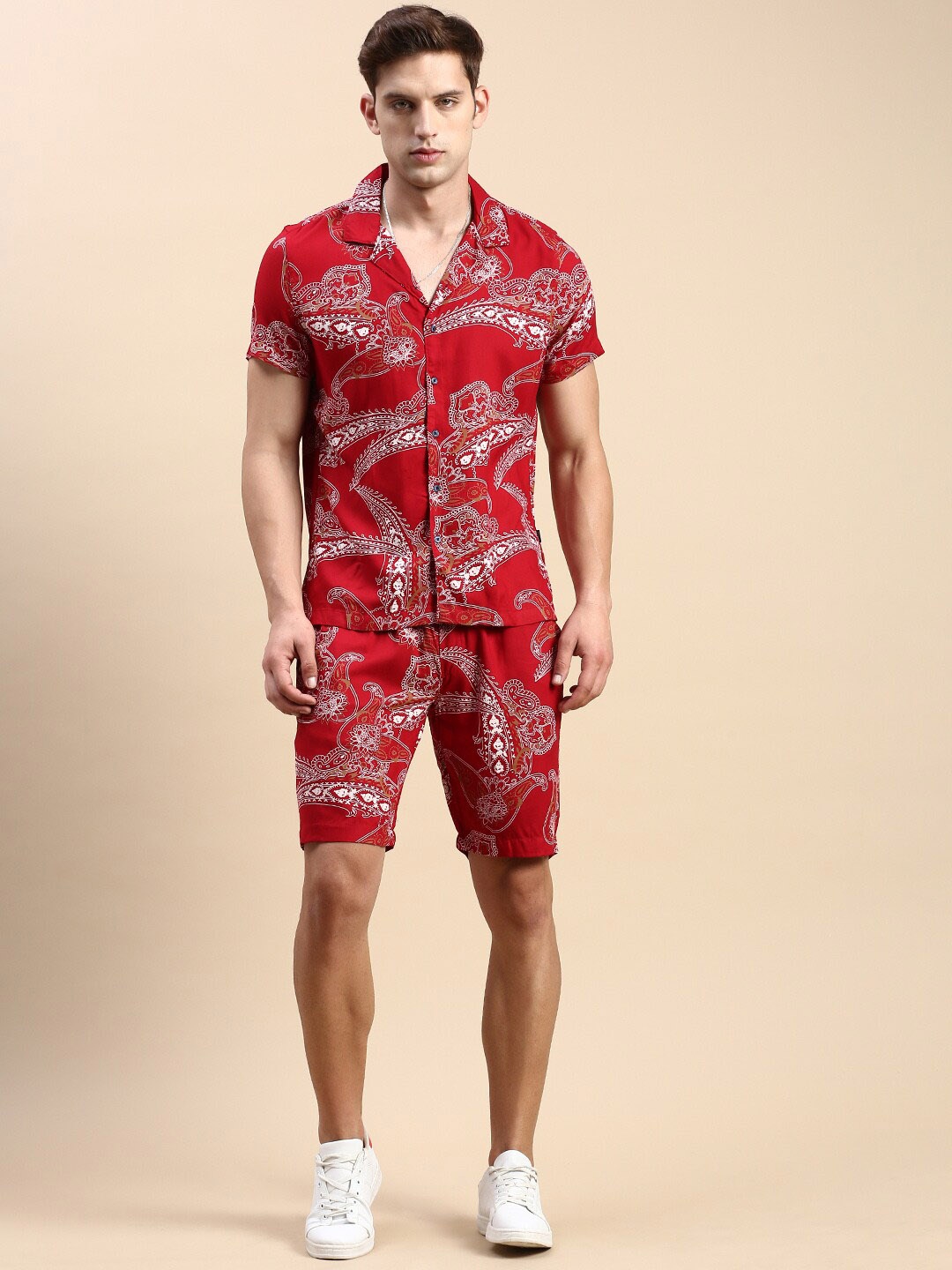 

SHOWOFF Printed Shirt With Shorts, Red