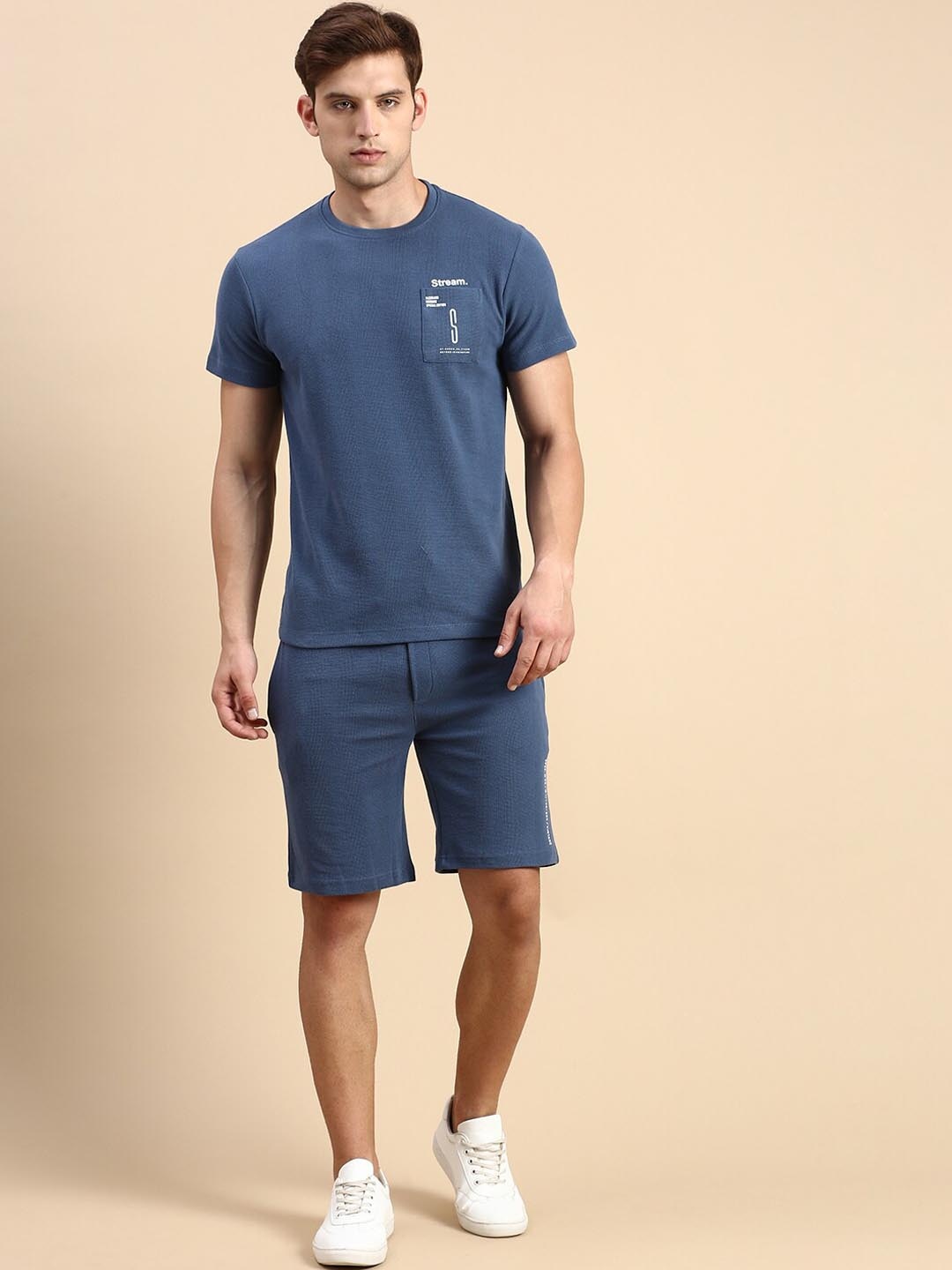 

SHOWOFF Acrylic T-Shirt With Shorts Co-Ords, Blue