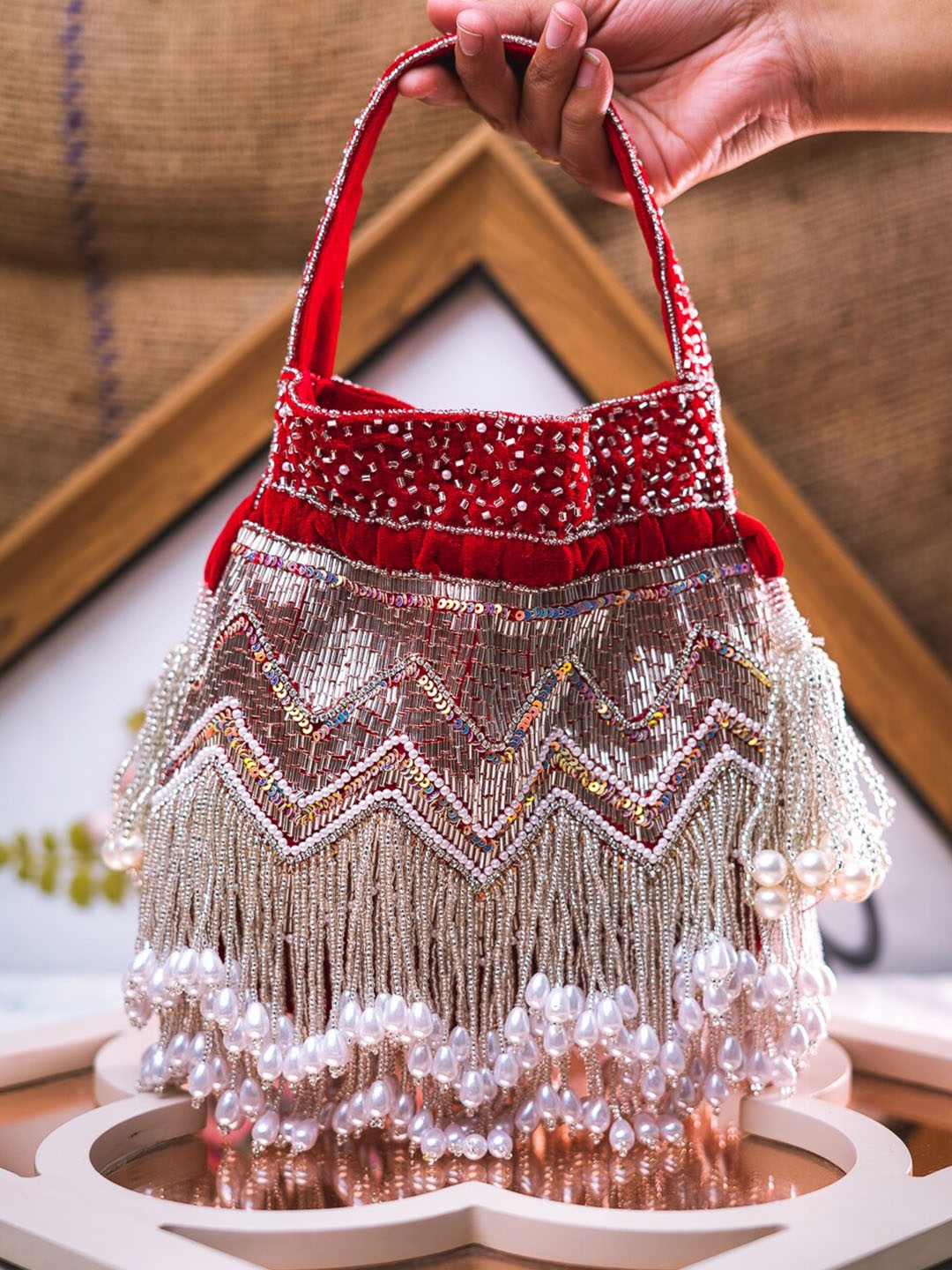 

NR By Nidhi Rathi Embellished Potli Clutch, Maroon
