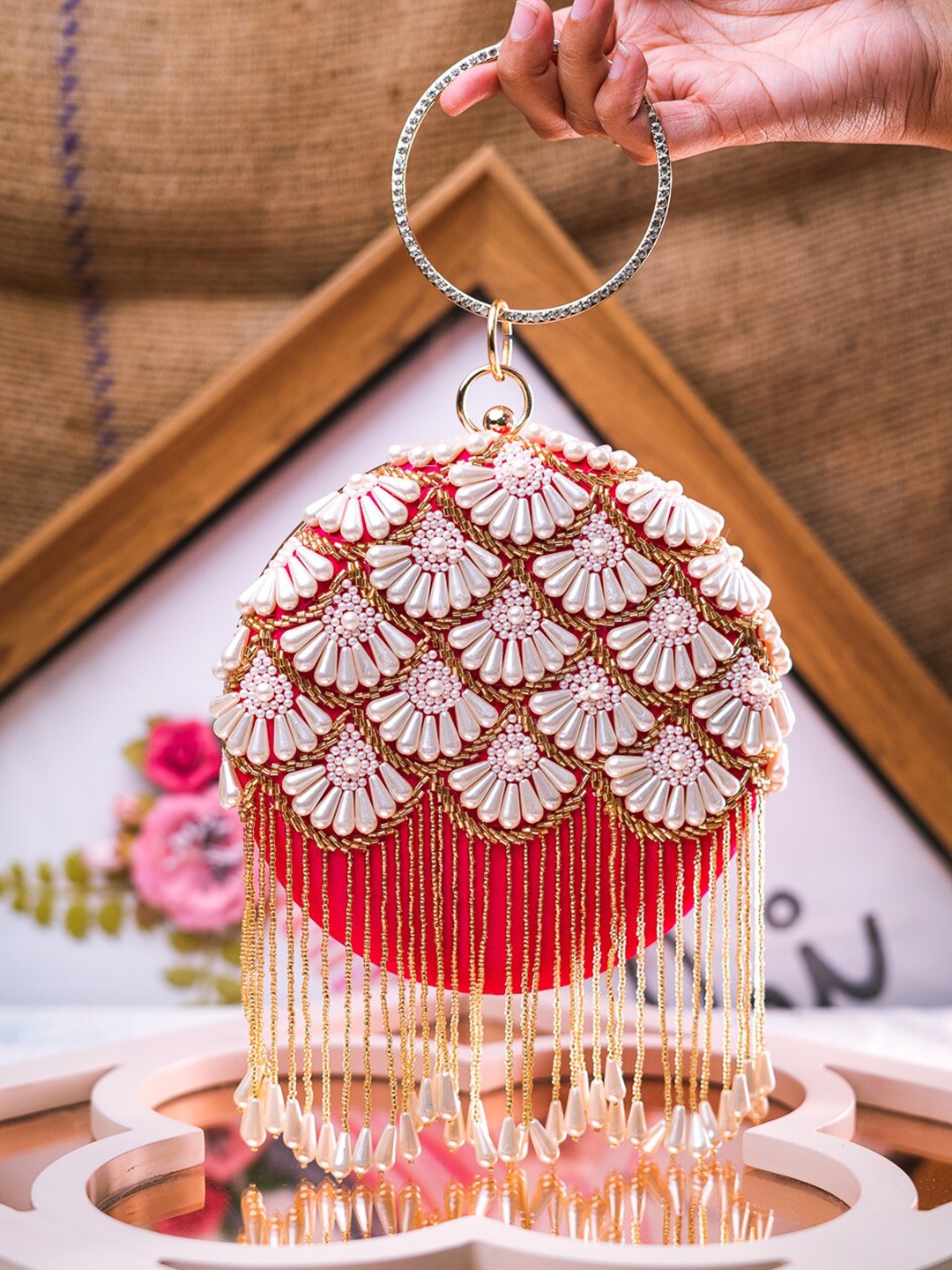 

NR By Nidhi Rathi Embroidered Box Clutch, Pink