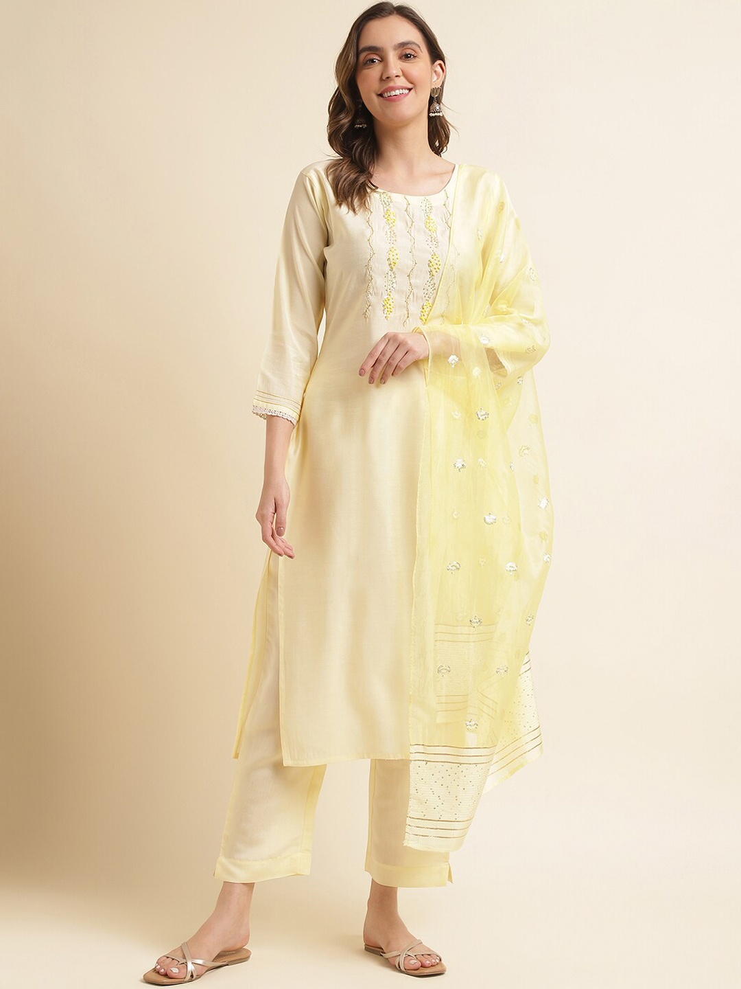 

Ishin Yellow Chanderi Silk Kurta with Trousers & Dupatta