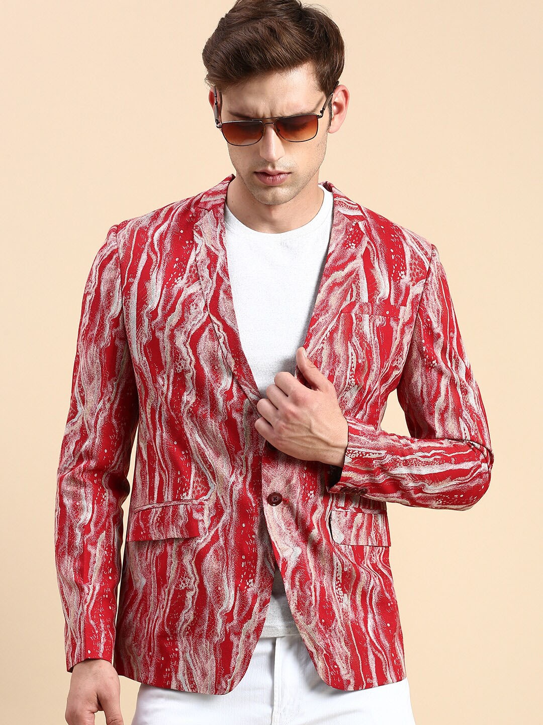 

SHOWOFF Printed Slim-Fit Single Breasted Blazer, Maroon