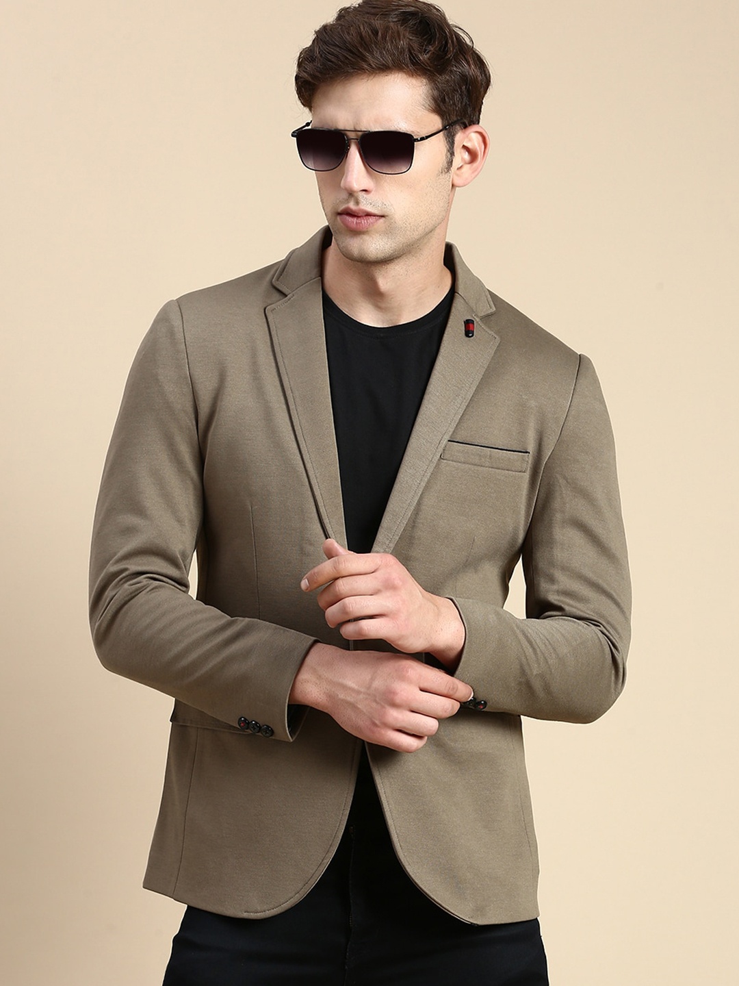 

SHOWOFF Slim-Fit Single Breasted Cotton Blazer, Olive