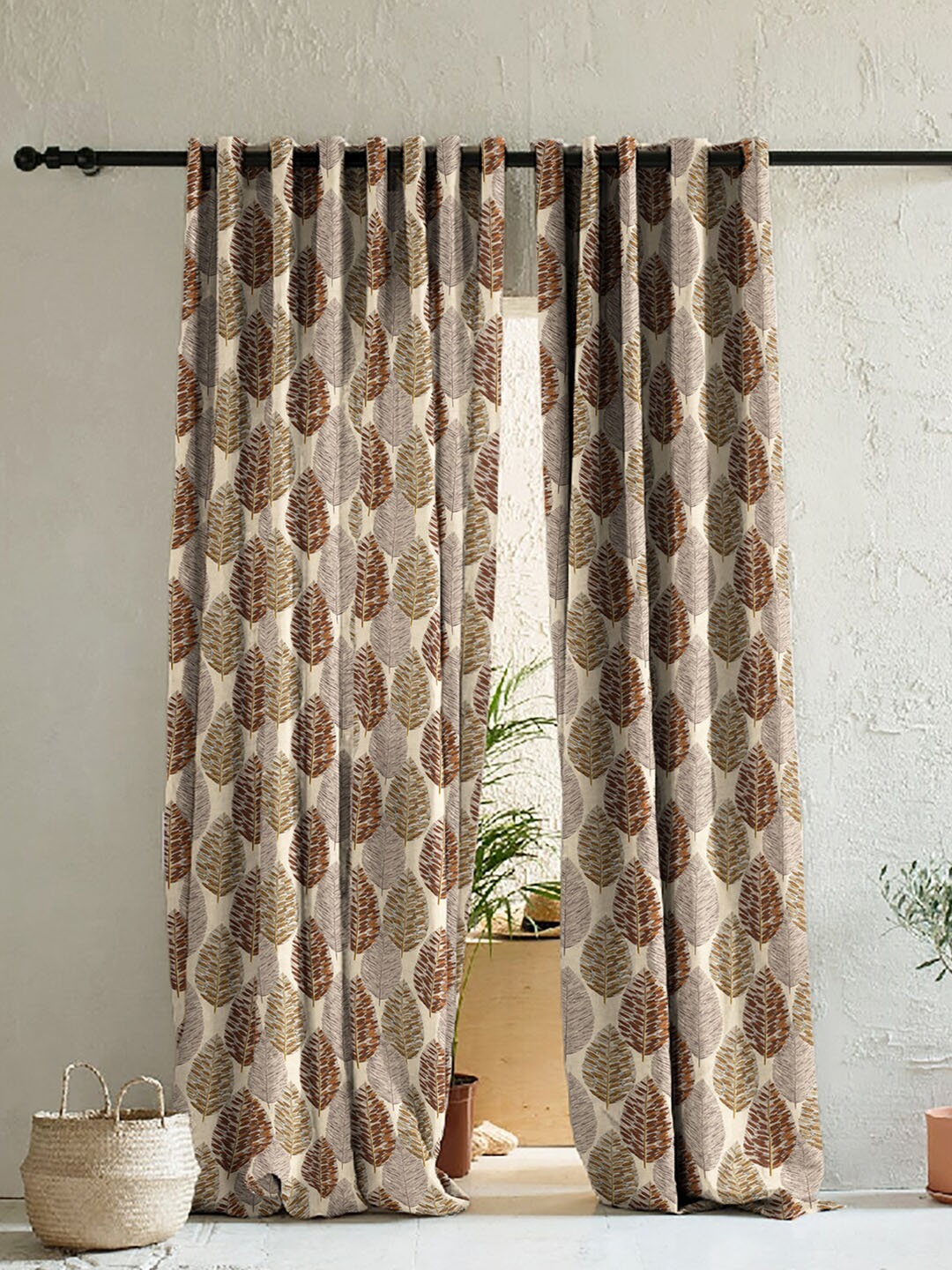

SPACES 2 Pieces Brown & Grey Set of 2 Geometric Room Darkening Door Curtain