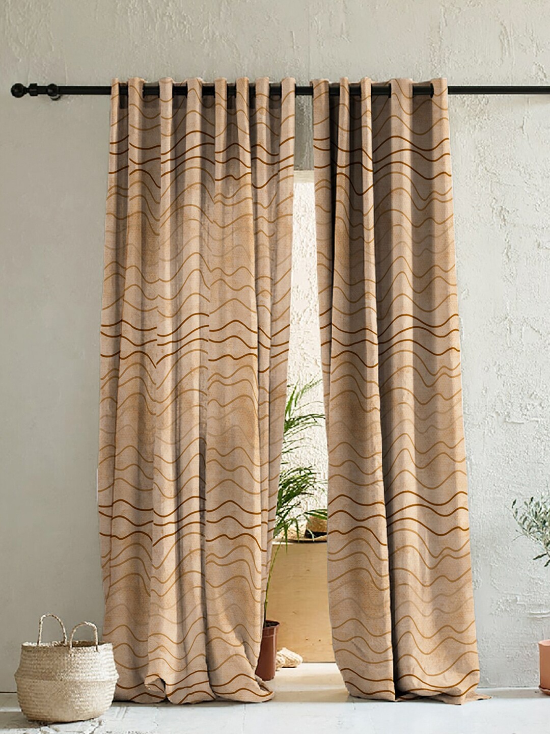 

SPACES 2 Pieces Brown Set of 2 Striped Room Darkening Door Curtain