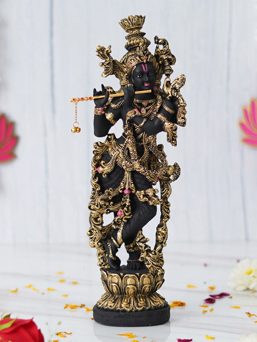 

eCraftIndia Black Standing Lord Krishna Idol Playing Flute Statue Showpieces