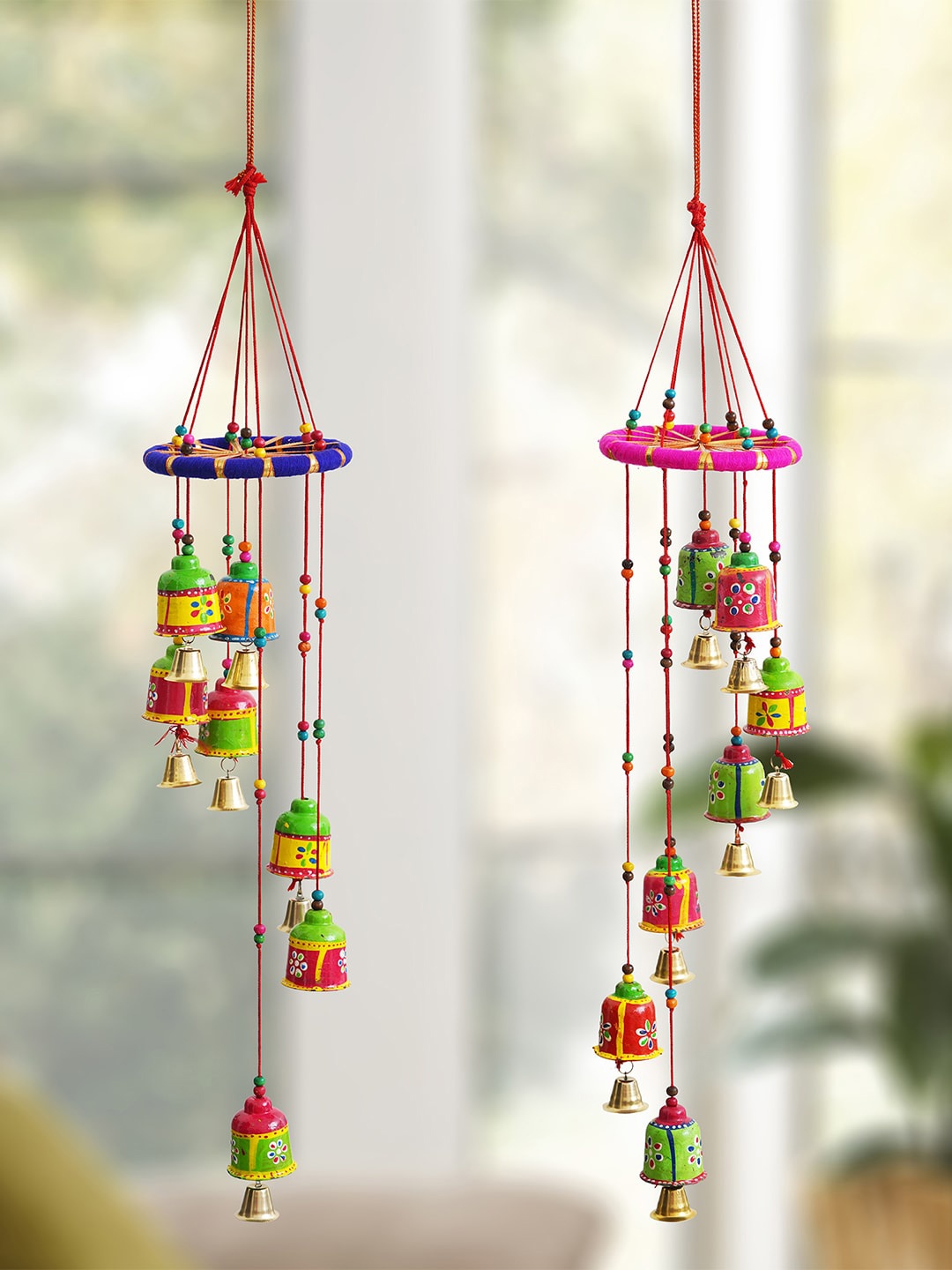 

eCraftIndia Green & Yellow 2 Pieces Window Hanging Bells