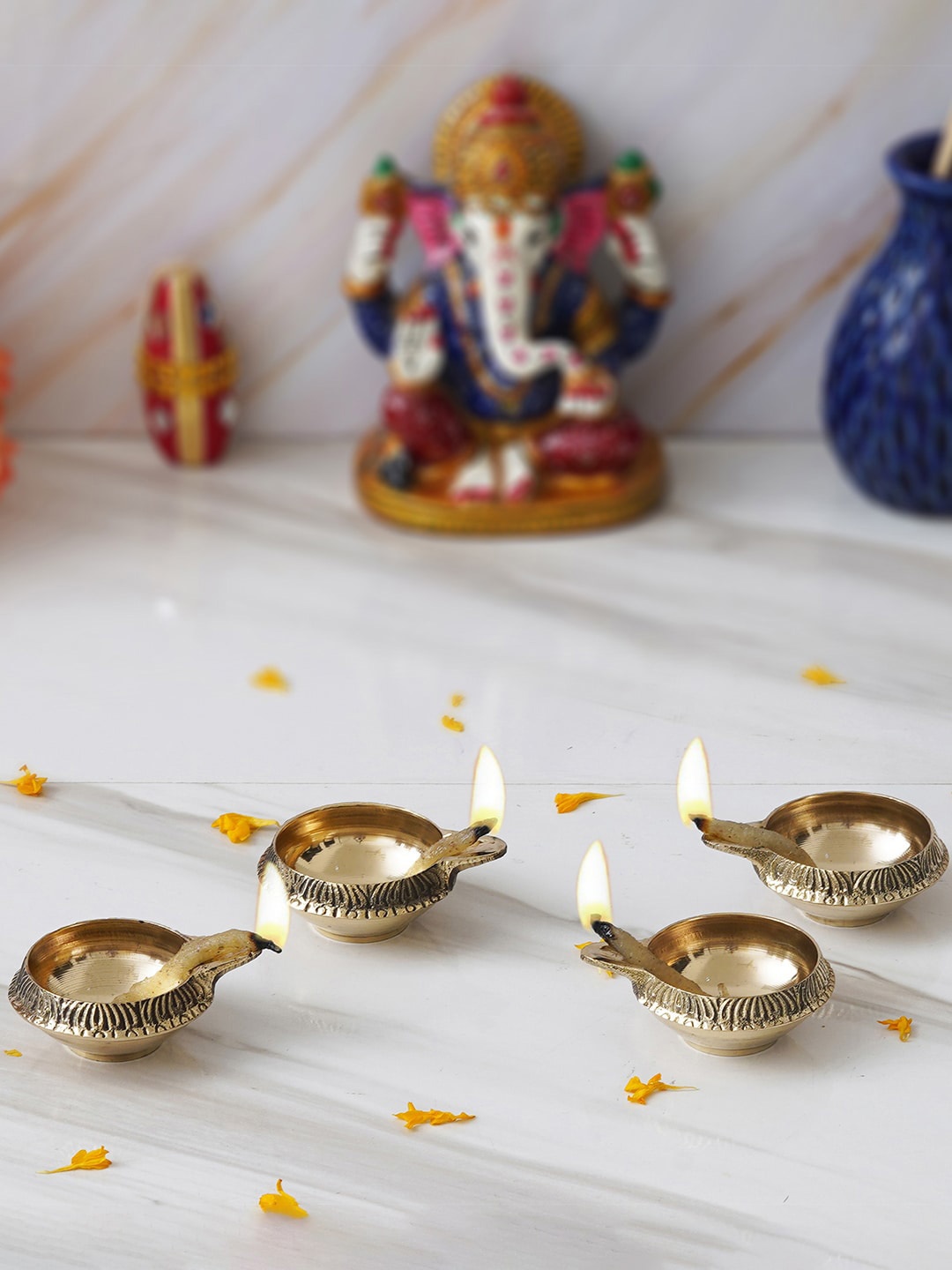 

eCraftIndia Gold-Toned 4 Pieces Designer Brass Diya
