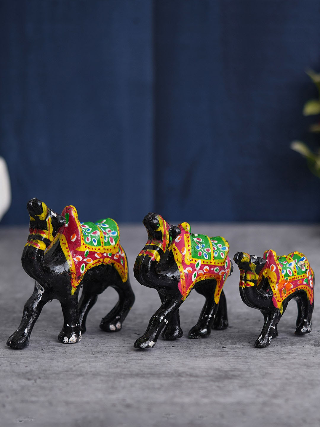 

eCraftIndia Black 3 Pieces Meenakari Camel Statues Showpieces