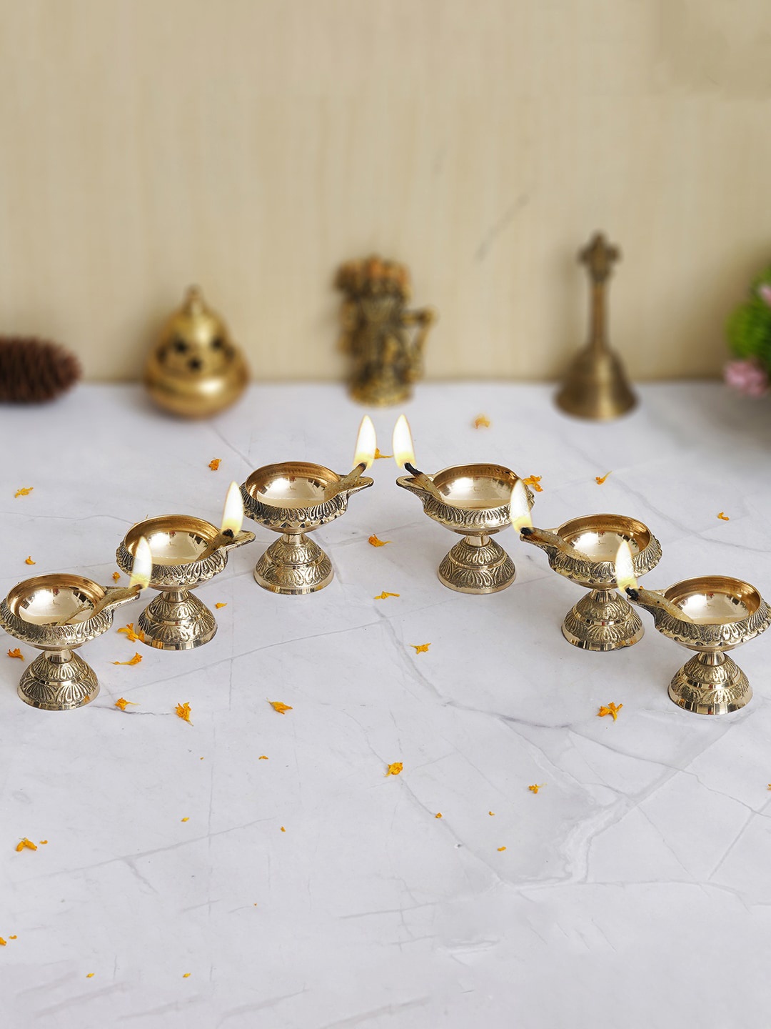 

eCraftIndia Gold-Toned 6 Pieces Decorative Brass Diyas