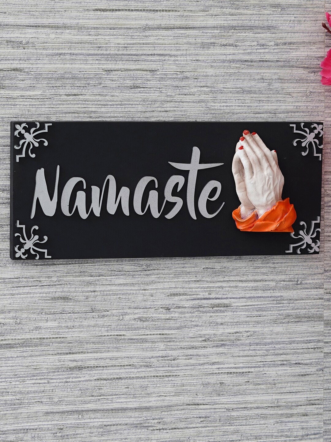 

eCraftIndia Black Namaste Wooden Door Wall Hanging