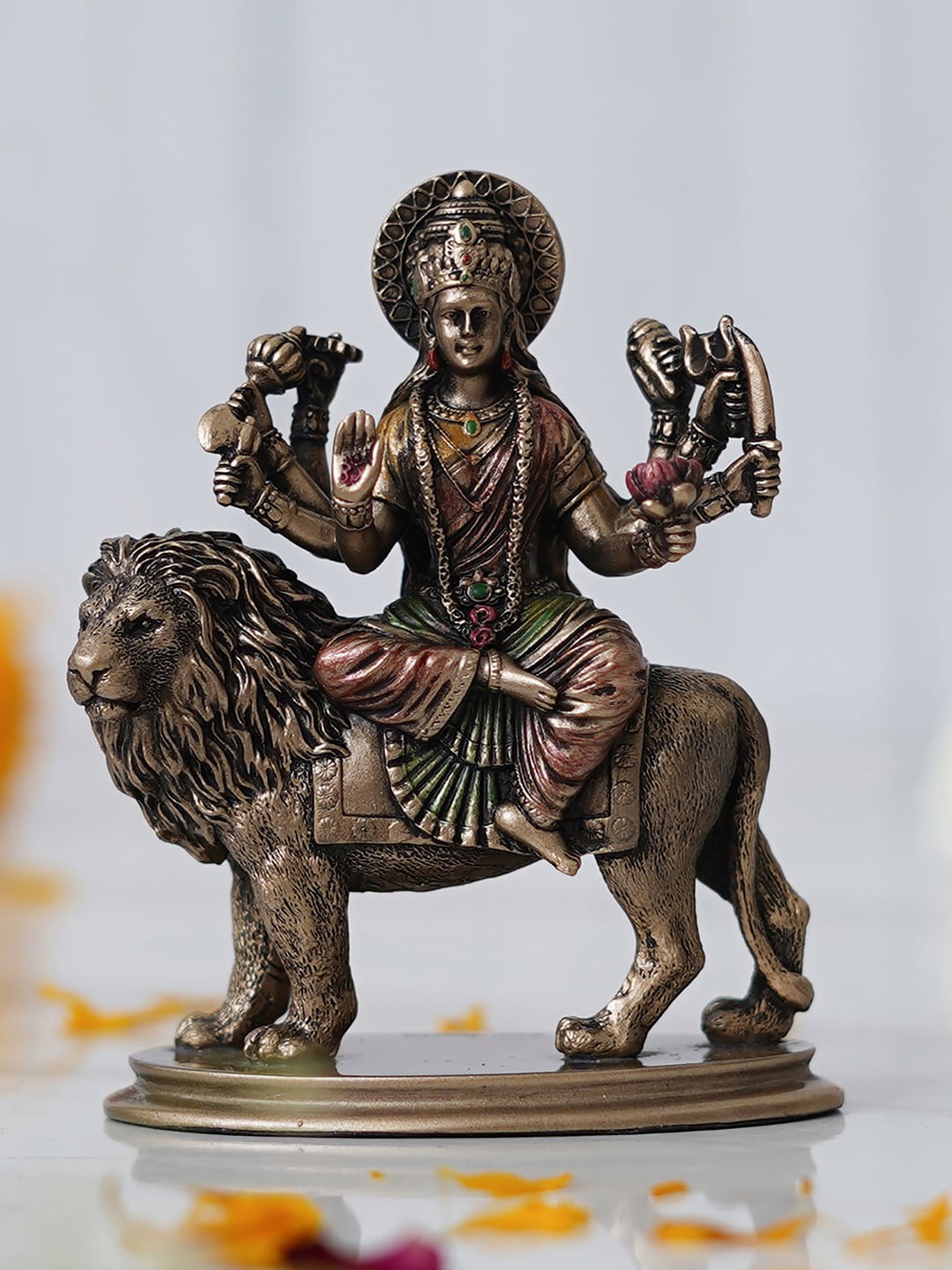 

eCraftIndia Durga Idol Sitting On Lion Statue Showpieces, Bronze