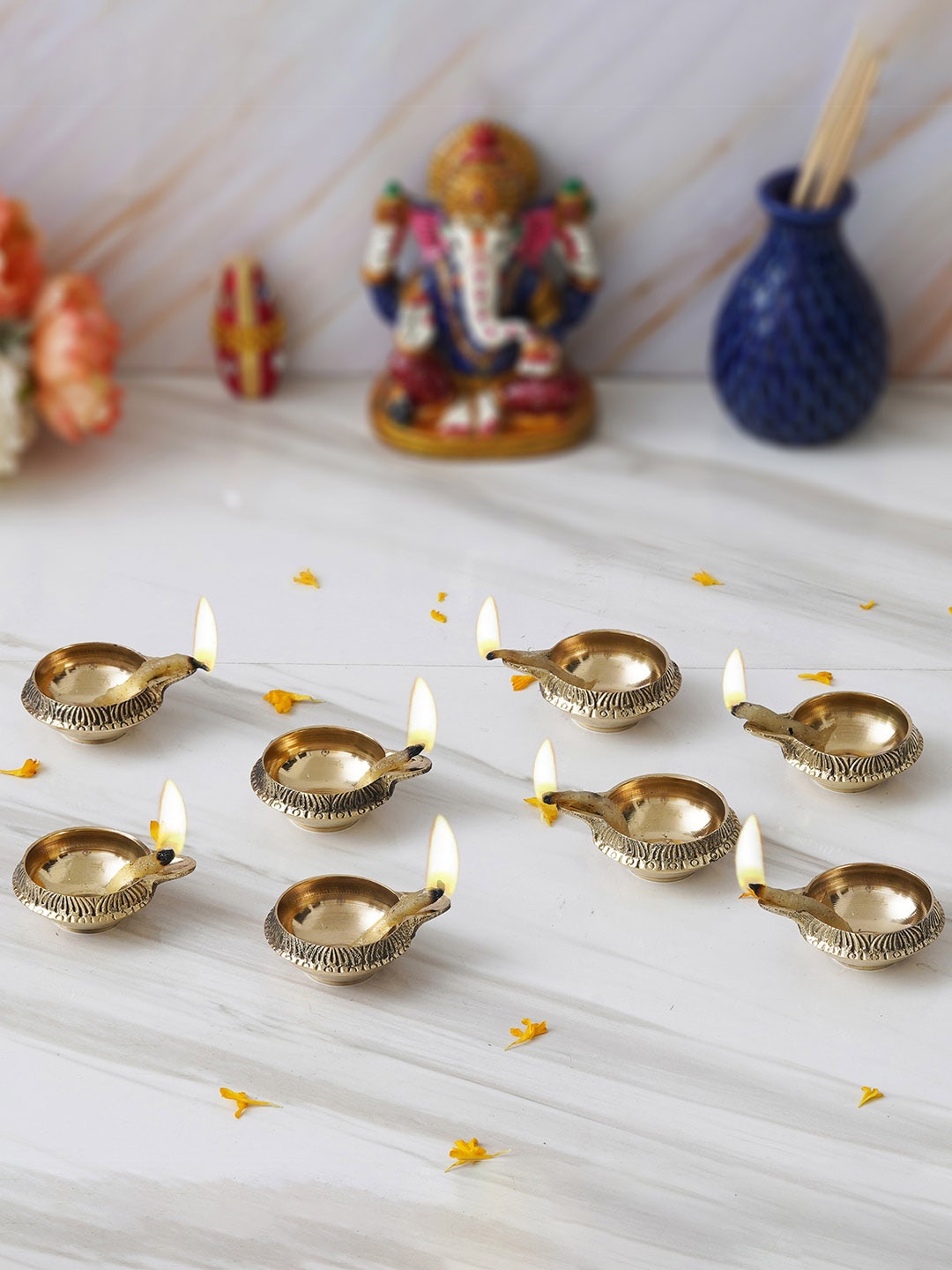 

eCraftIndia Gold Toned 8 Pieces Brass Diyas