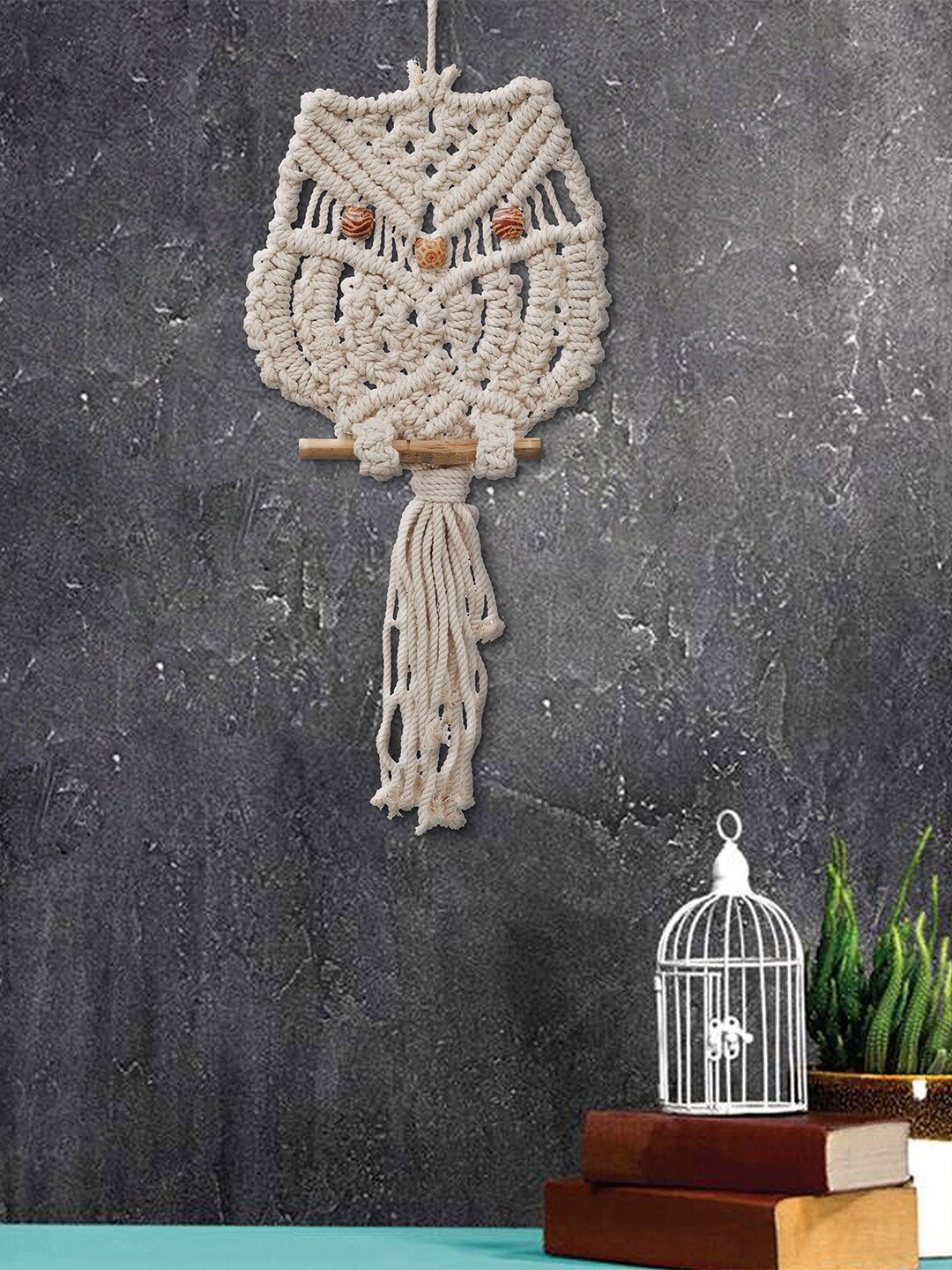 

eCraftIndia White & Brown Macrame Owl Wall Hanging Showpieces