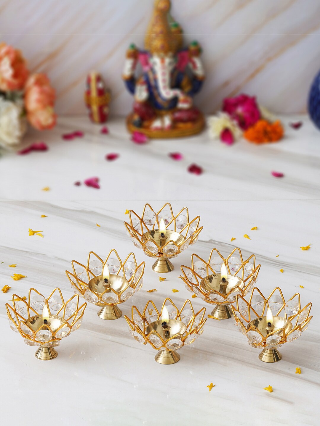 

eCraftIndia Gold Toned 6 Pieces Lotus Shape Brass Diyas