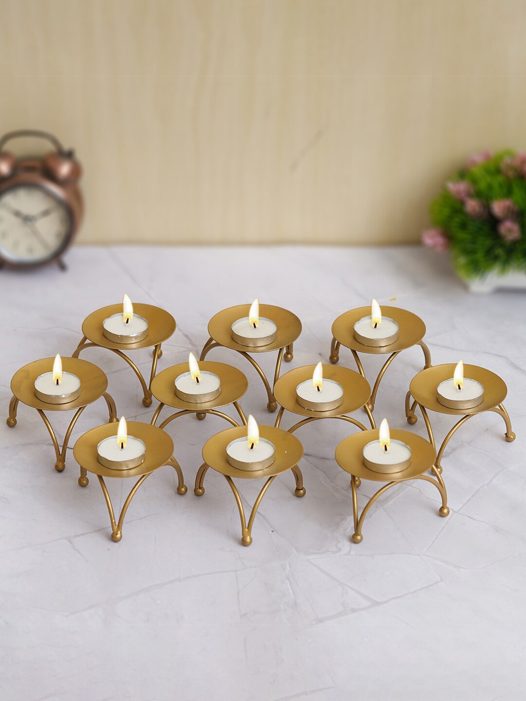 

eCraftIndia Gold Toned 10 Pieces Decorative Tea Light Candle Holder Stands