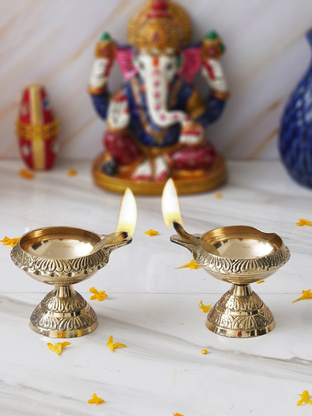 

eCraftIndia Gold Toned 2 Pieces Brass Diyas