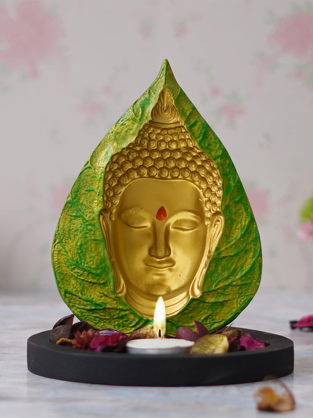 

eCraftIndia Green & Yellow Gautam Buddha Tea Light Holder Showpieces