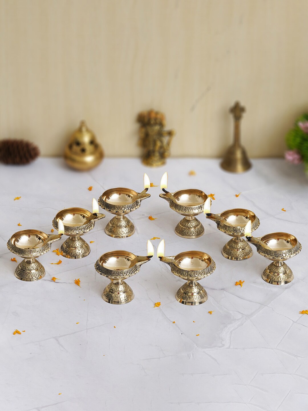 

eCraftIndia Gold-Toned 8 Pieces Decorative Brass Diyas