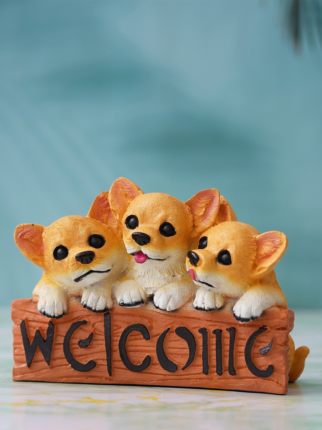 

eCraftIndia Yellow & Brown 3 Puppies Dog Statues Figurine Showpiece
