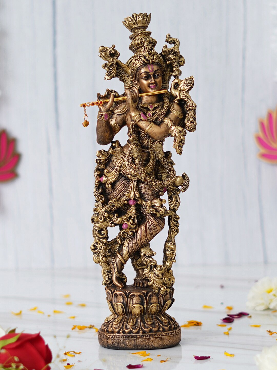 

eCraftIndia Golden Standing Lord Krishna Idol Showpiece, Gold