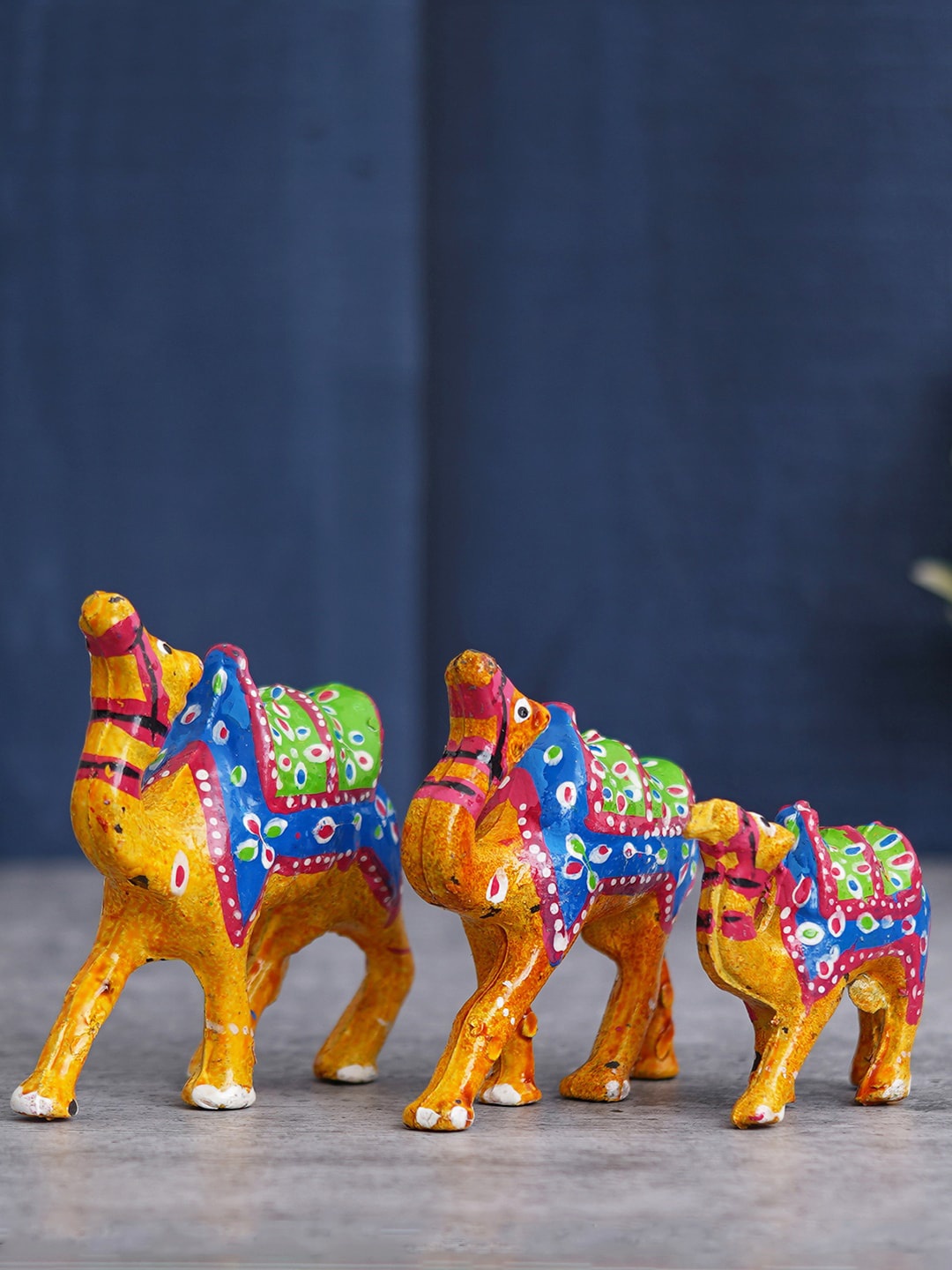 

eCraftIndia Yellow & Green 3 Pieces Camel Statue Figurines Showpiece, Multi