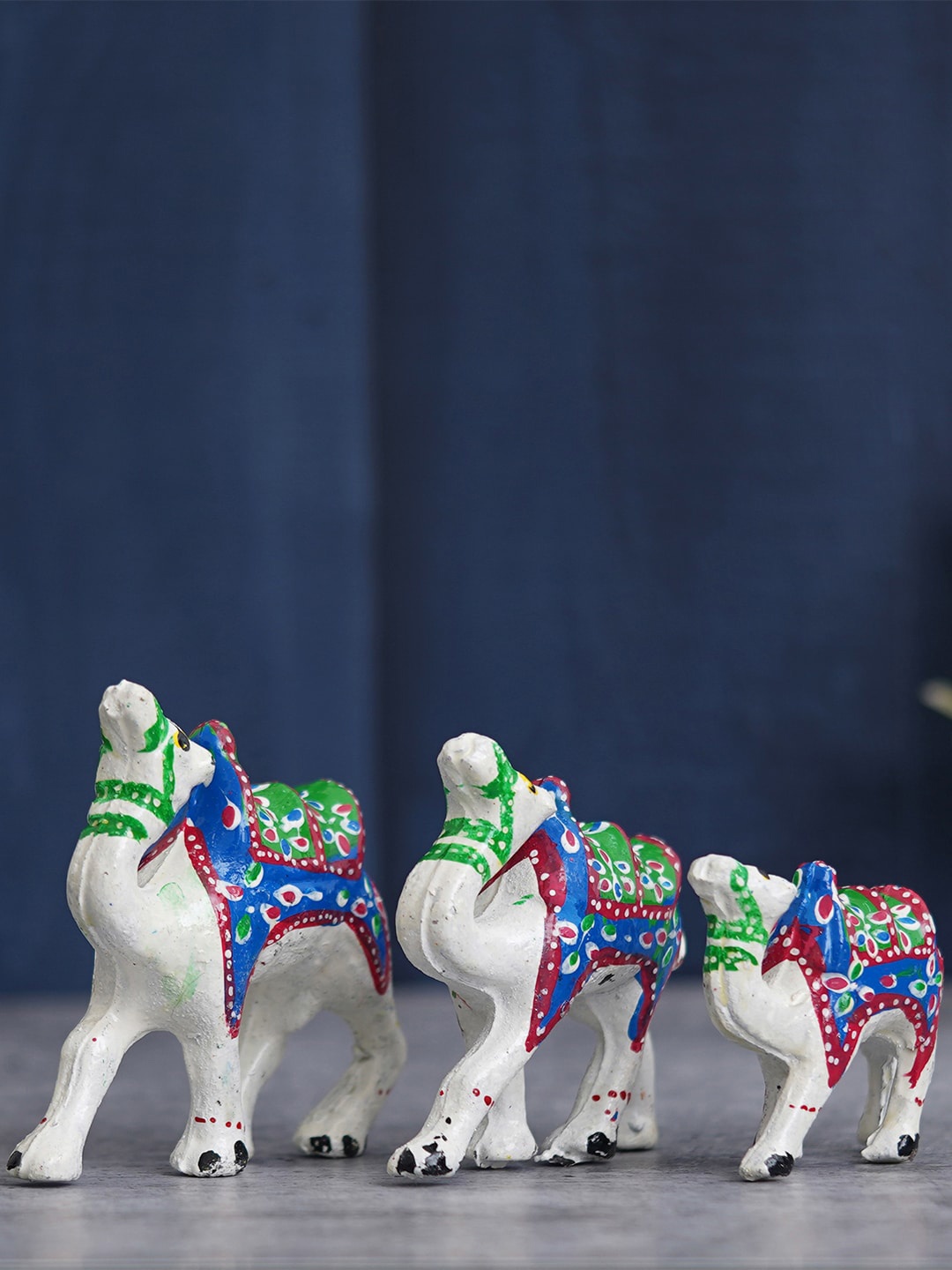 

eCraftIndia White & Green 3 Pieces Camel Statue Figurines Showpiece, Multi