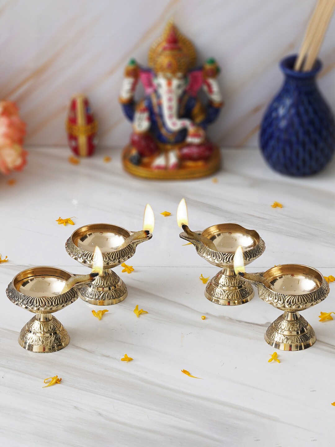 

eCraftIndia Gold-Toned 4 Pieces Decorative Brass Diyas