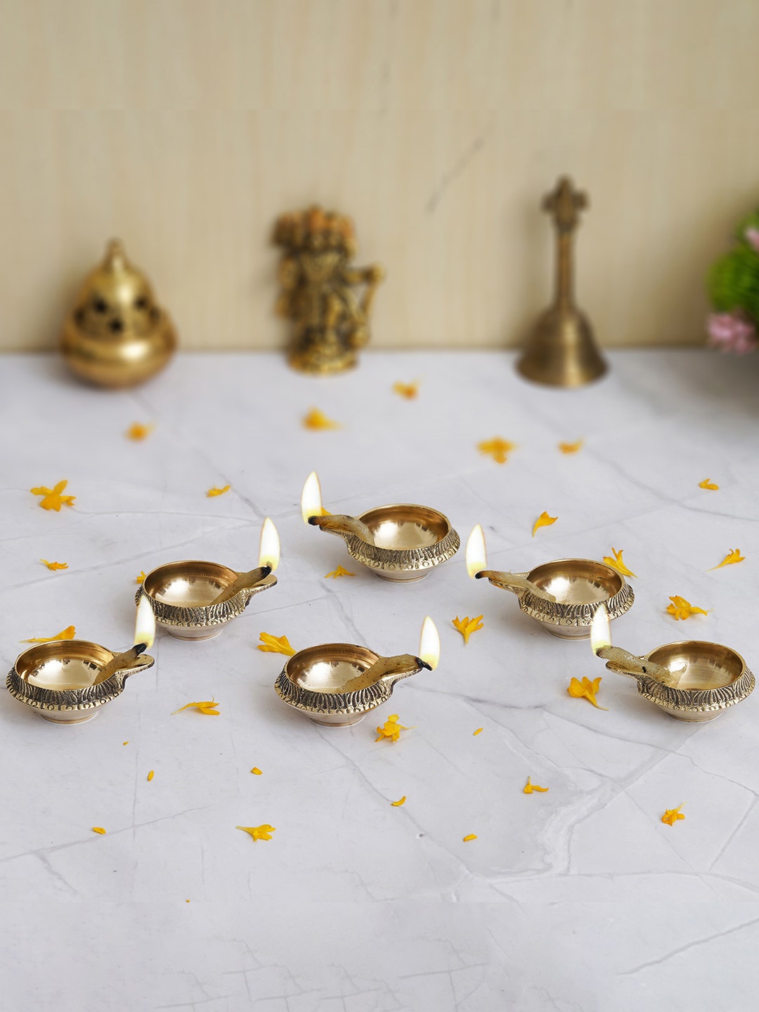 

eCraftIndia Gold Toned 6 Pieces Designer Brass Diya