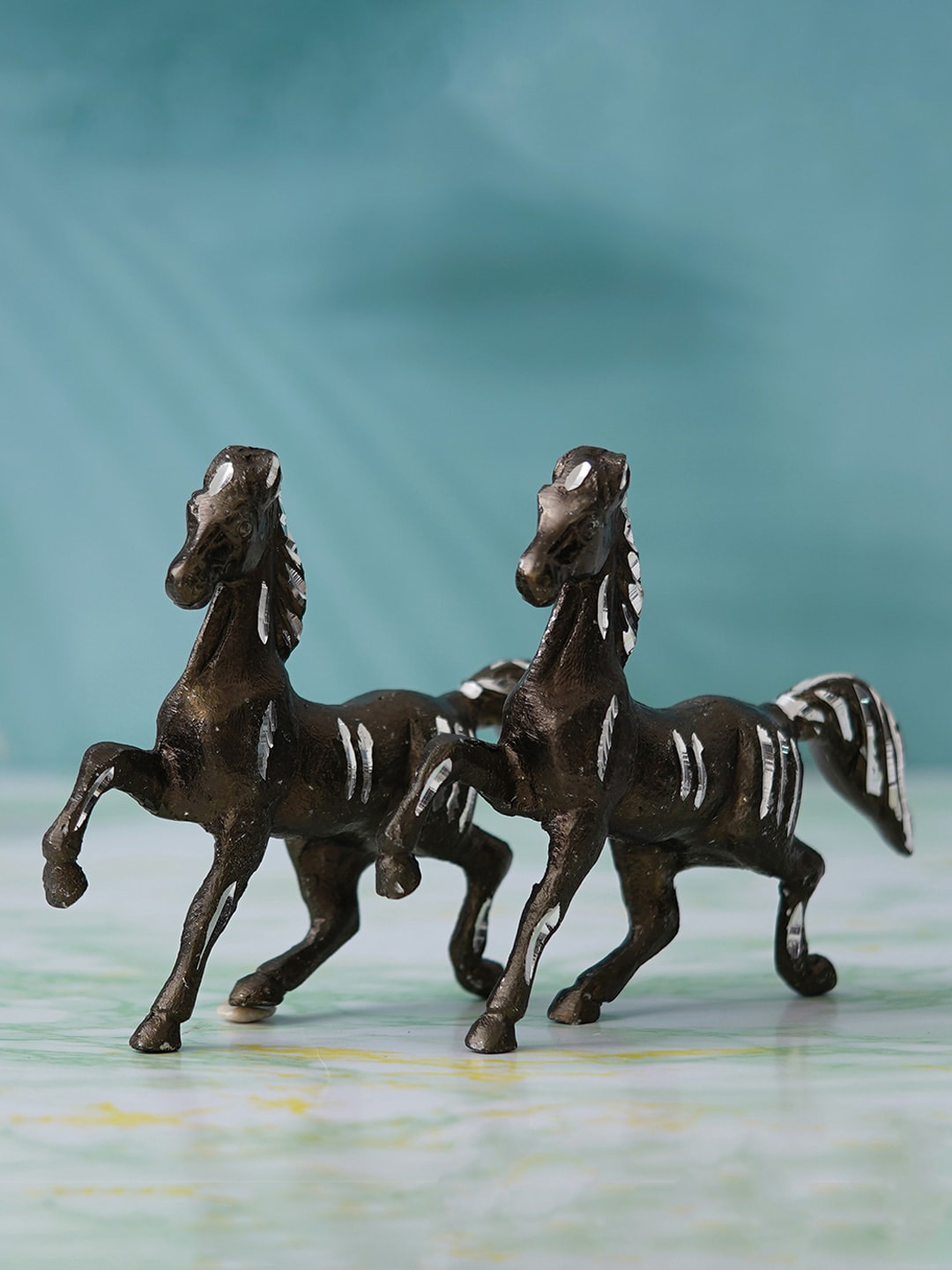 

eCraftIndia Black 2 Pieces Running Horse Showpieces